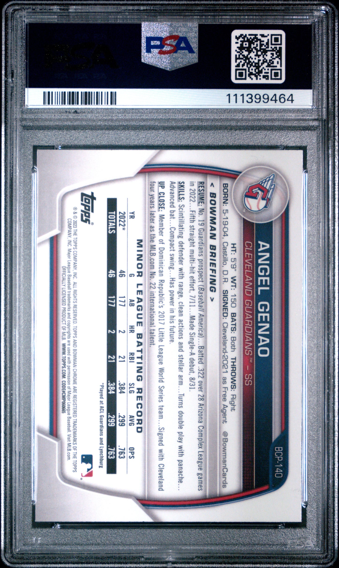 2023 Bowman Chrome Prospects #BCP140 Angel Genao Chrome Prospects PSA 10