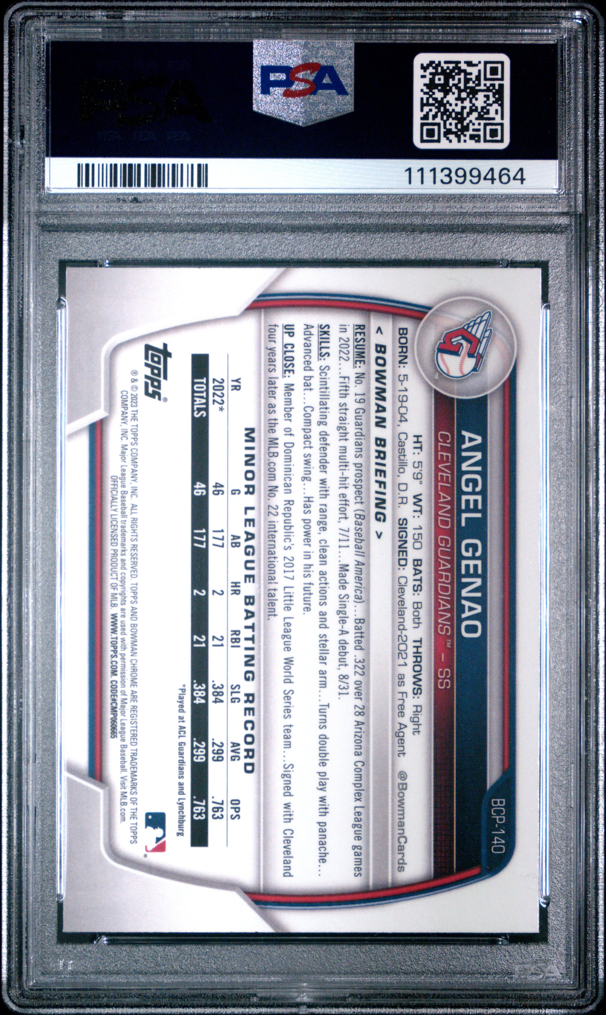 2023 Bowman Chrome Prospects #BCP140 Angel Genao Chrome Prospects PSA 10