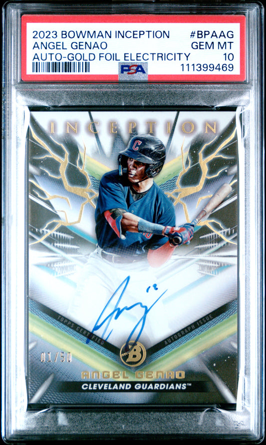 2023 Bowman Inception Autographs #BPAAG Angel Genao Auto-Gold Foil/50 PSA 10