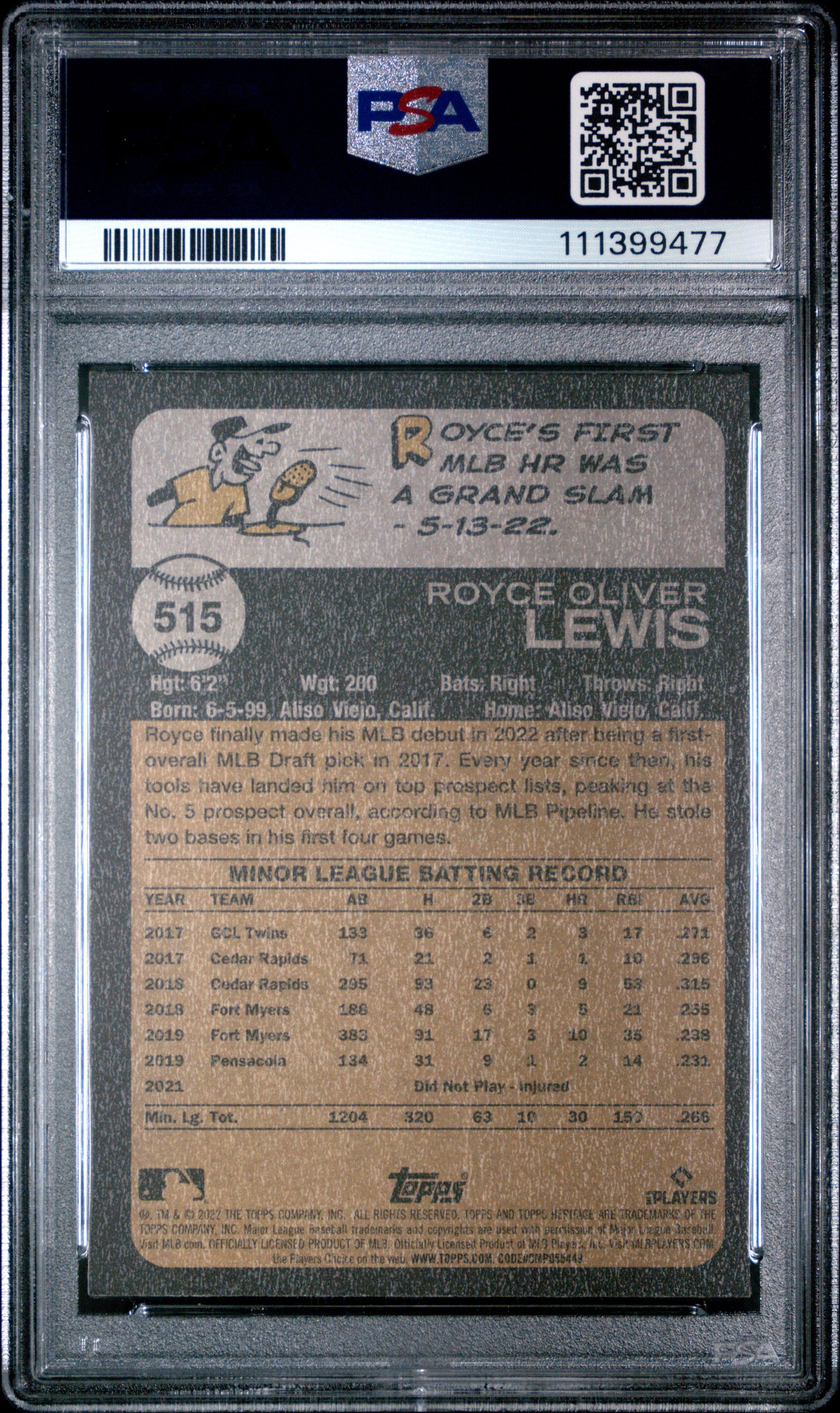 2022 Topps Heritage #515 Royce Lewis Chrome-Hot Box Refractor PSA 10