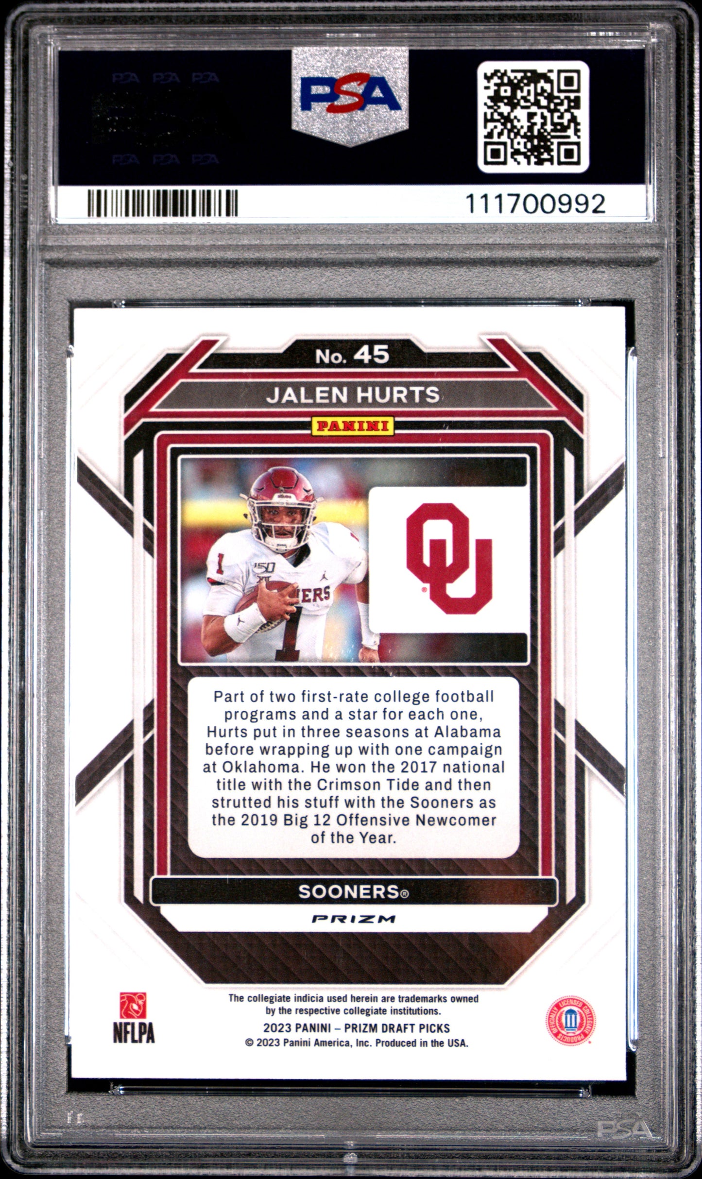 2023 Panini Prizm Draft Picks #45 Jalen Hurts Gold Ice PSA 10