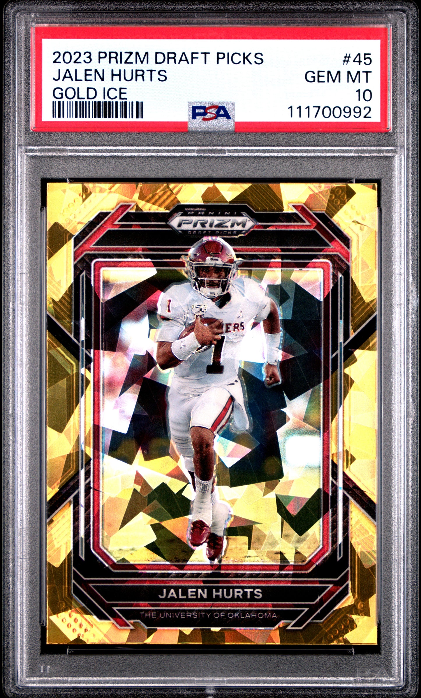 2023 Panini Prizm Draft Picks #45 Jalen Hurts Gold Ice PSA 10
