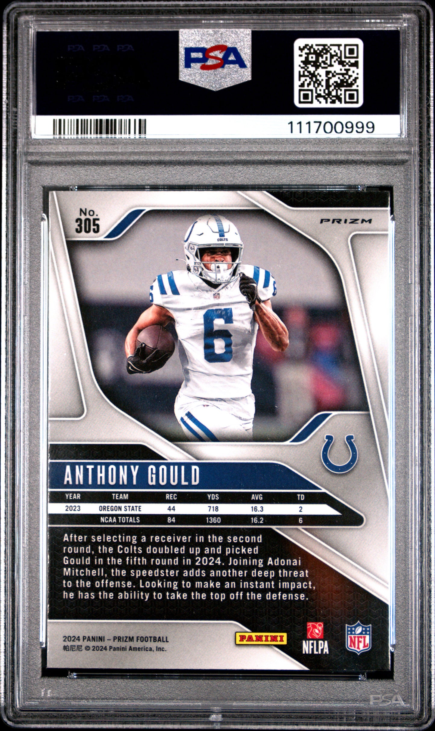 2024 Panini Prizm #305 Anthony Gould Lazer Prizm PSA 10