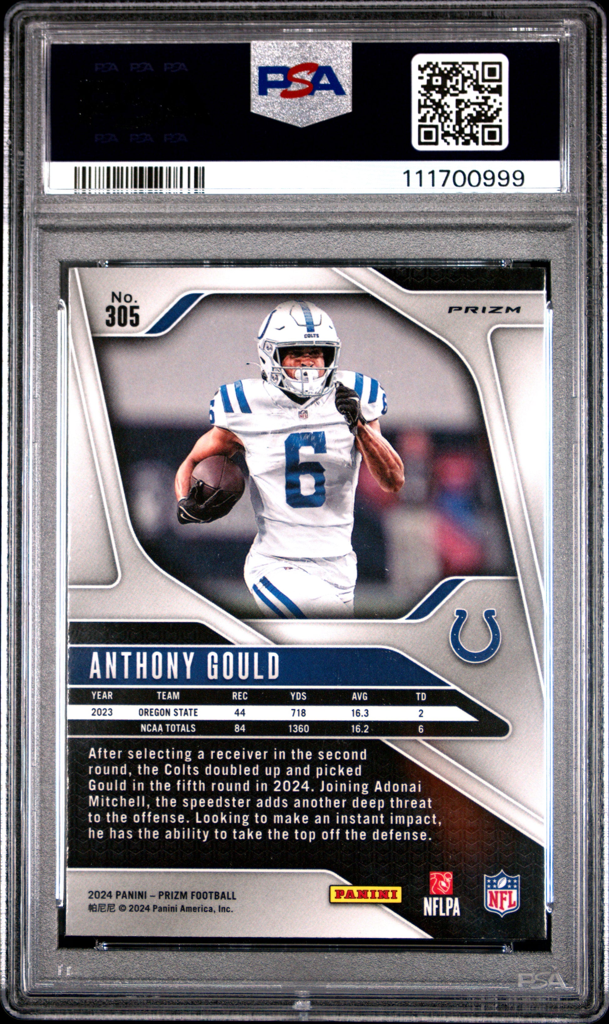 2024 Panini Prizm #305 Anthony Gould Lazer Prizm PSA 10