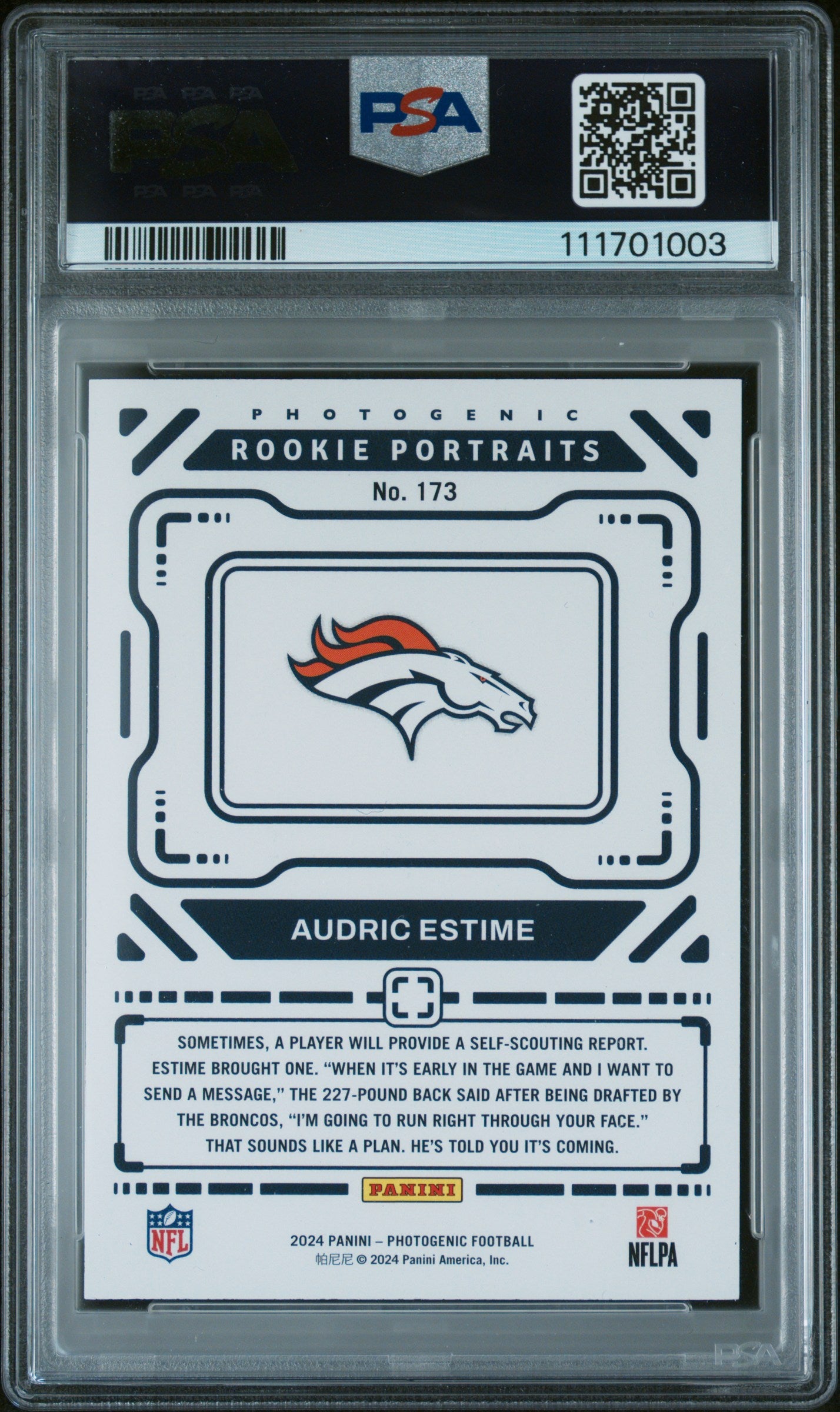 2024 Panini Photogenic #173 Audric Estime PSA 7