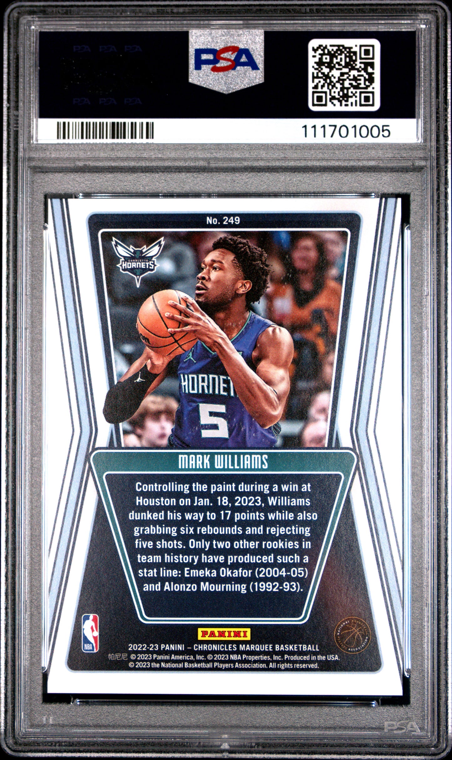 2022 Panini Chronicles #249 Mark Williams Platinum 1/1 PSA 10