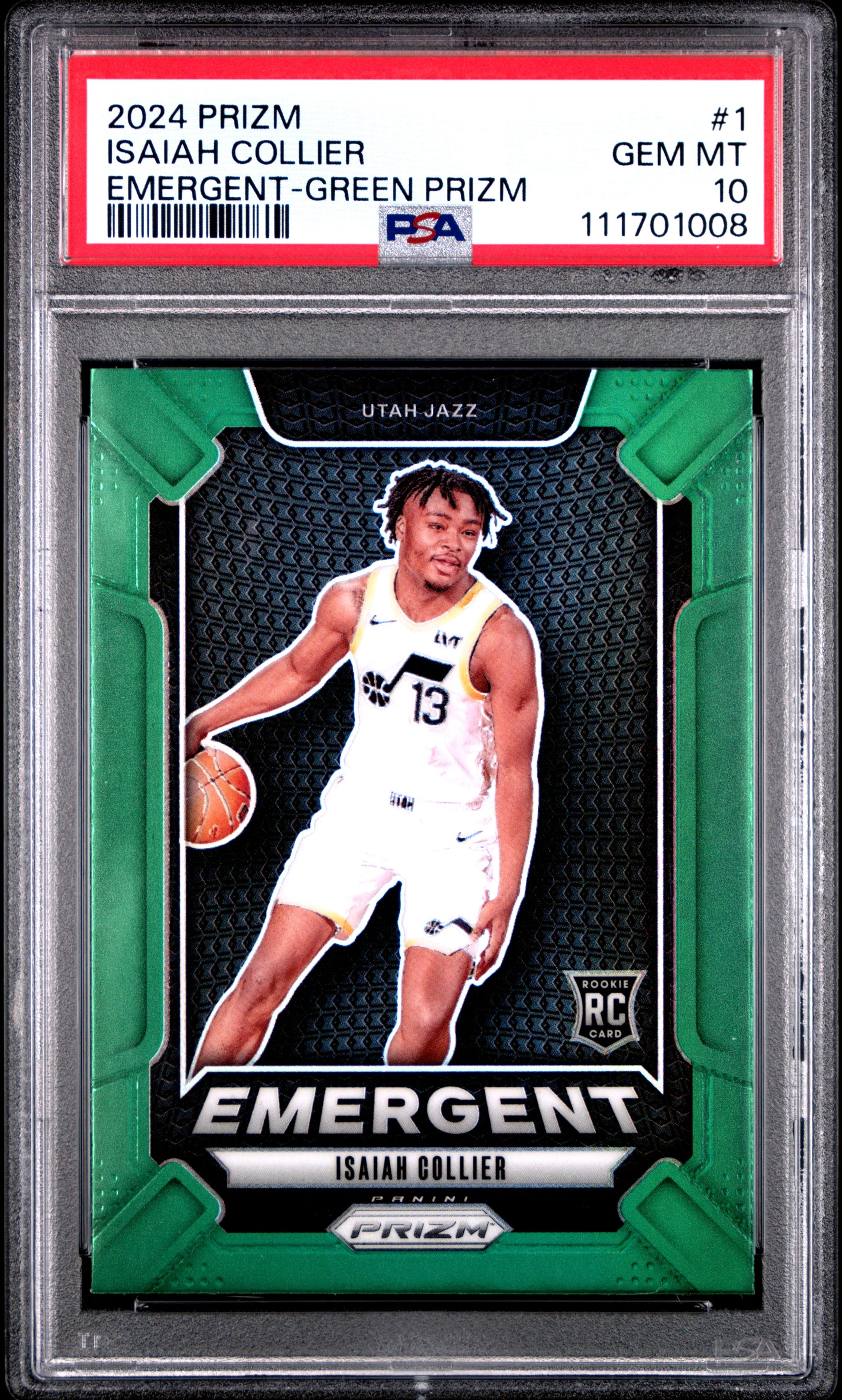 2024 Panini Prizm Emergent #1 Isaiah Collier Emergent-Green Prizm PSA 10