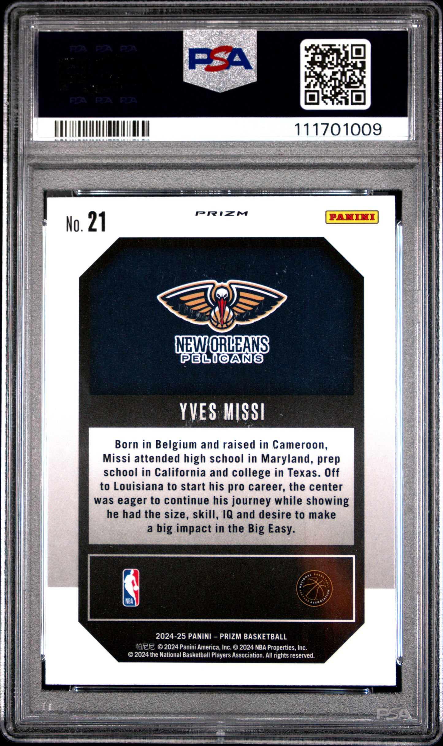 2024 Panini Prizm Emergent #21 Yves Missi Emergent-Green Prizm PSA 10