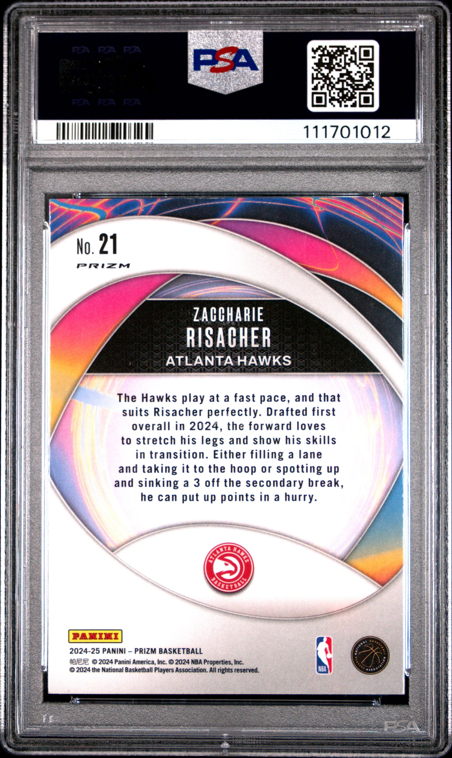 2024 Panini Prizm #21 Zaccharie Risacher Instant Impact-Silver Prizm PSA 10