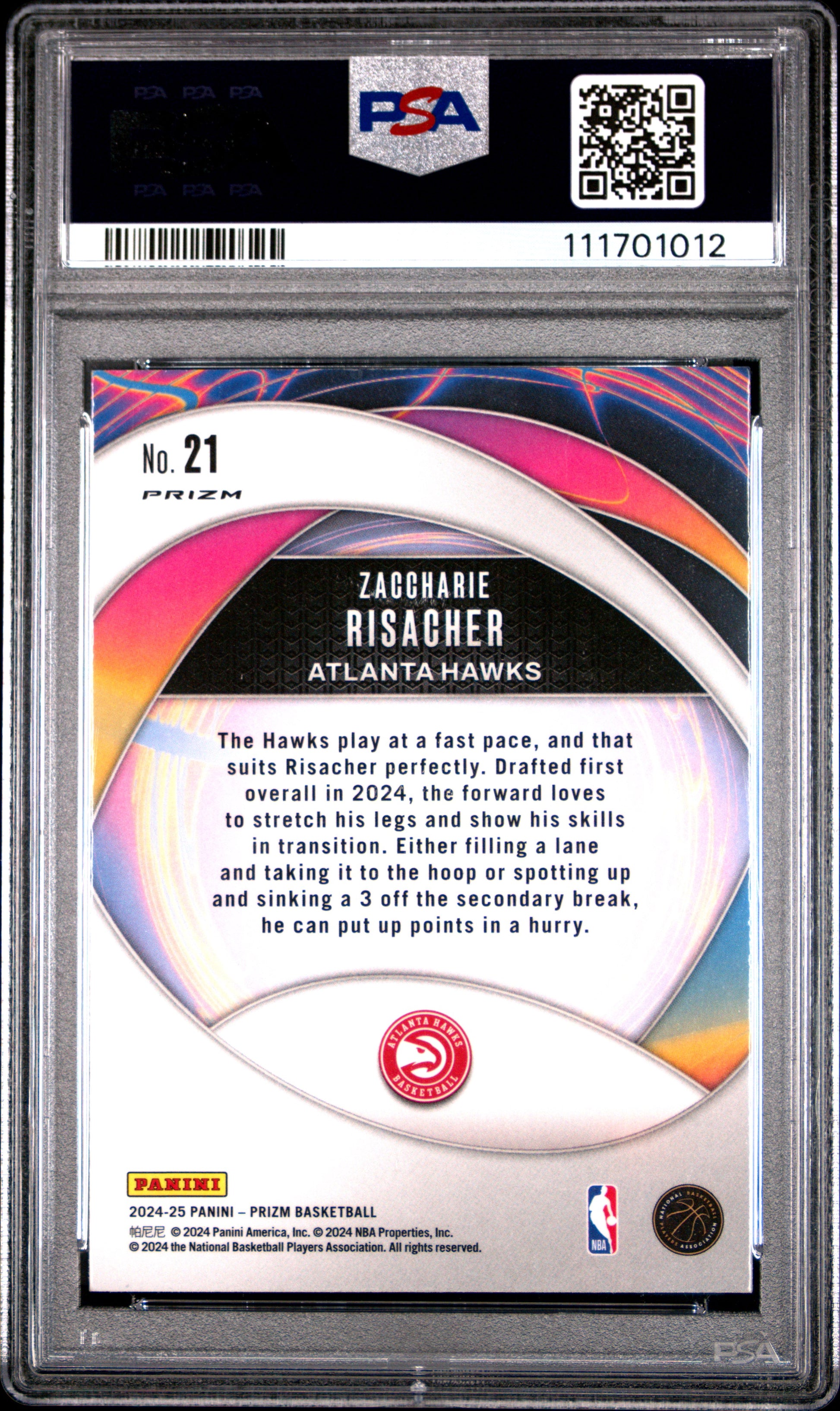 2024 Panini Prizm  #21 Zaccharie Risacher Instant Impact-Silver Prizm PSA 10