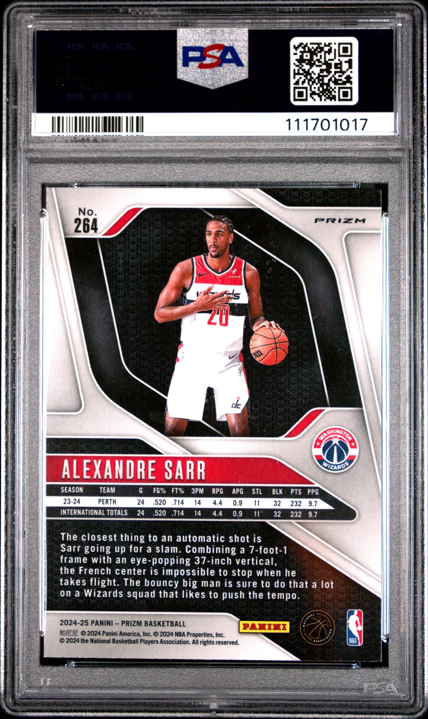 2024 Panini Prizm #264 Alexandre Sarr Pink Ice PSA 9