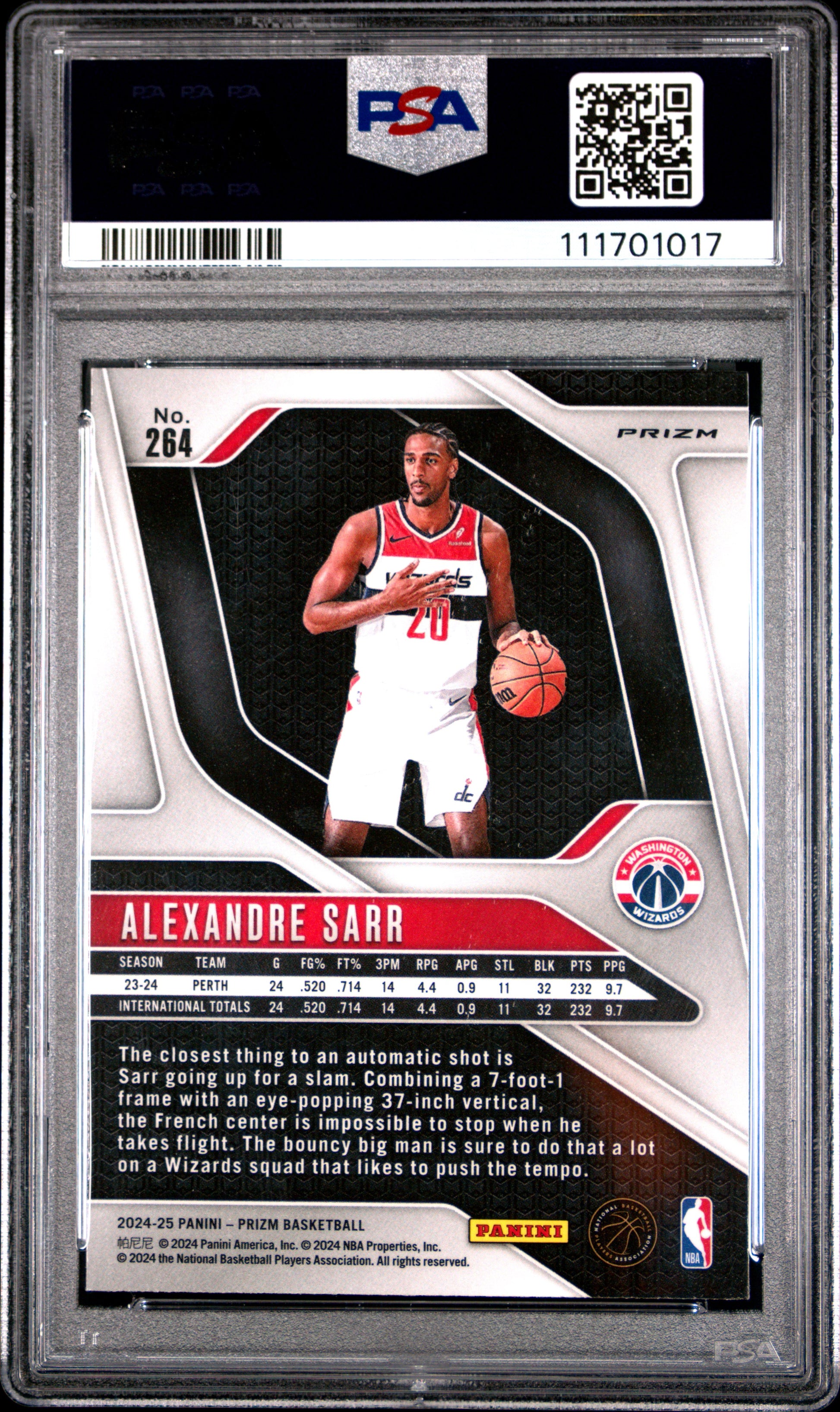 2024 Panini Prizm #264 Alexandre Sarr Pink Ice PSA 9