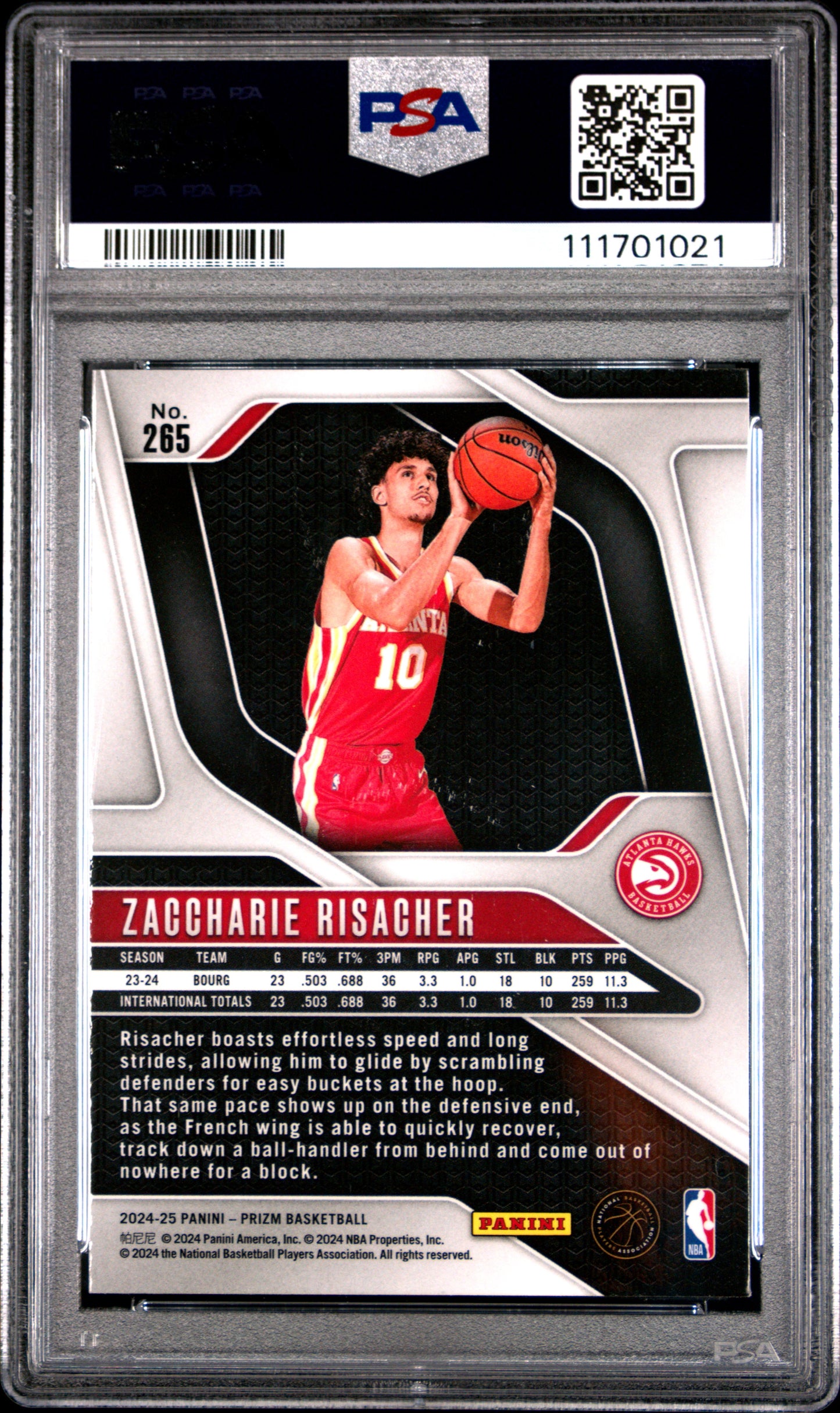 2024 Panini Prizm #265 Zaccharie Risacher PSA 8