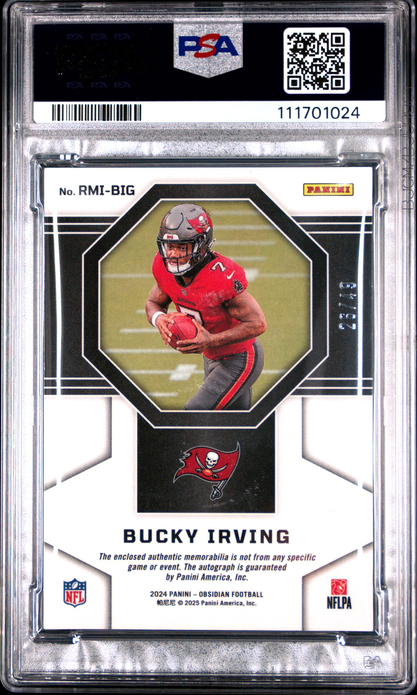 2024 Panini Obsidian RPA #RMIBIG Bucky Irving Deep Sea/49 Fotl PSA 10