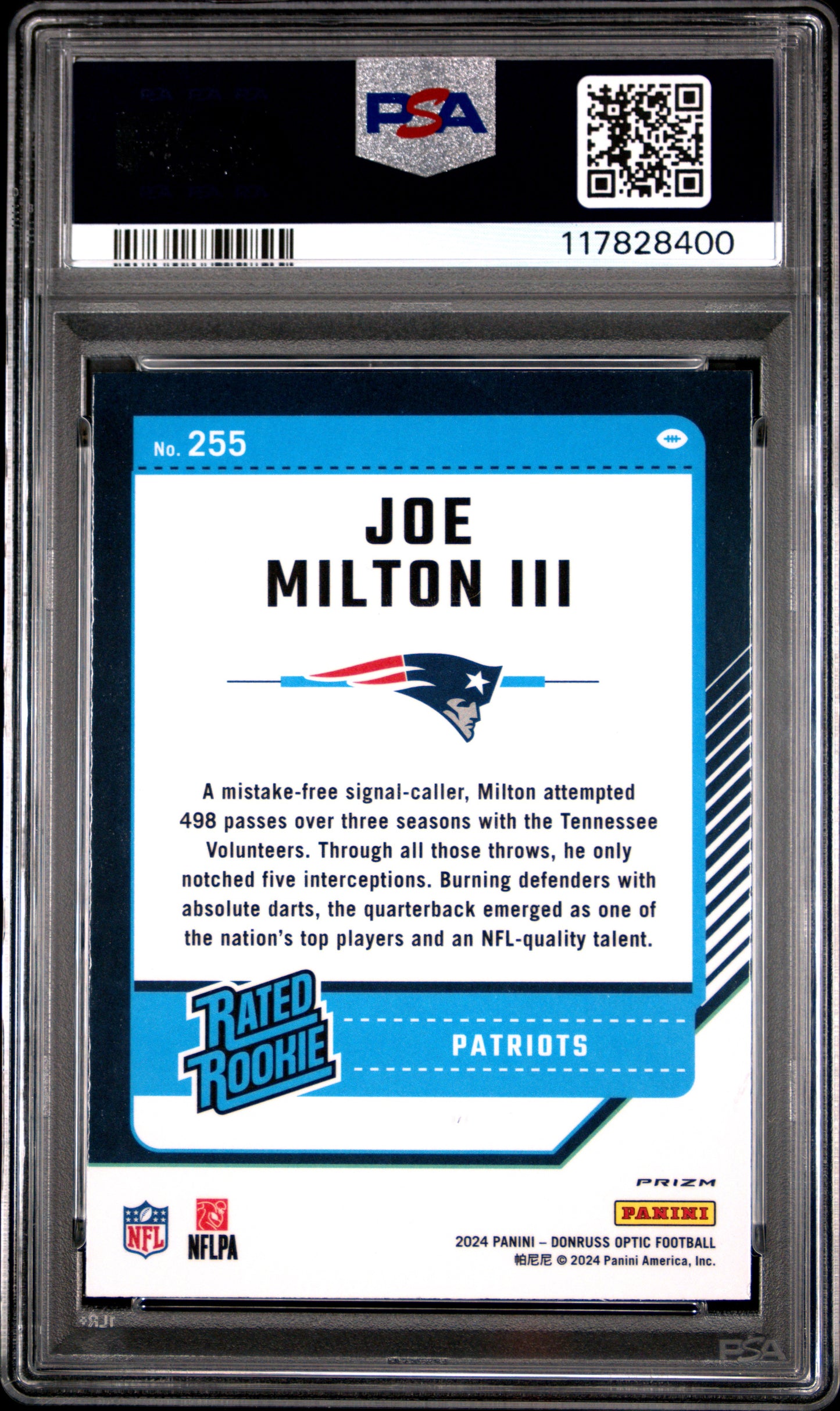 2024 Panini Donruss Optic #255 Joe Milton Iii Purple Shock PSA 9