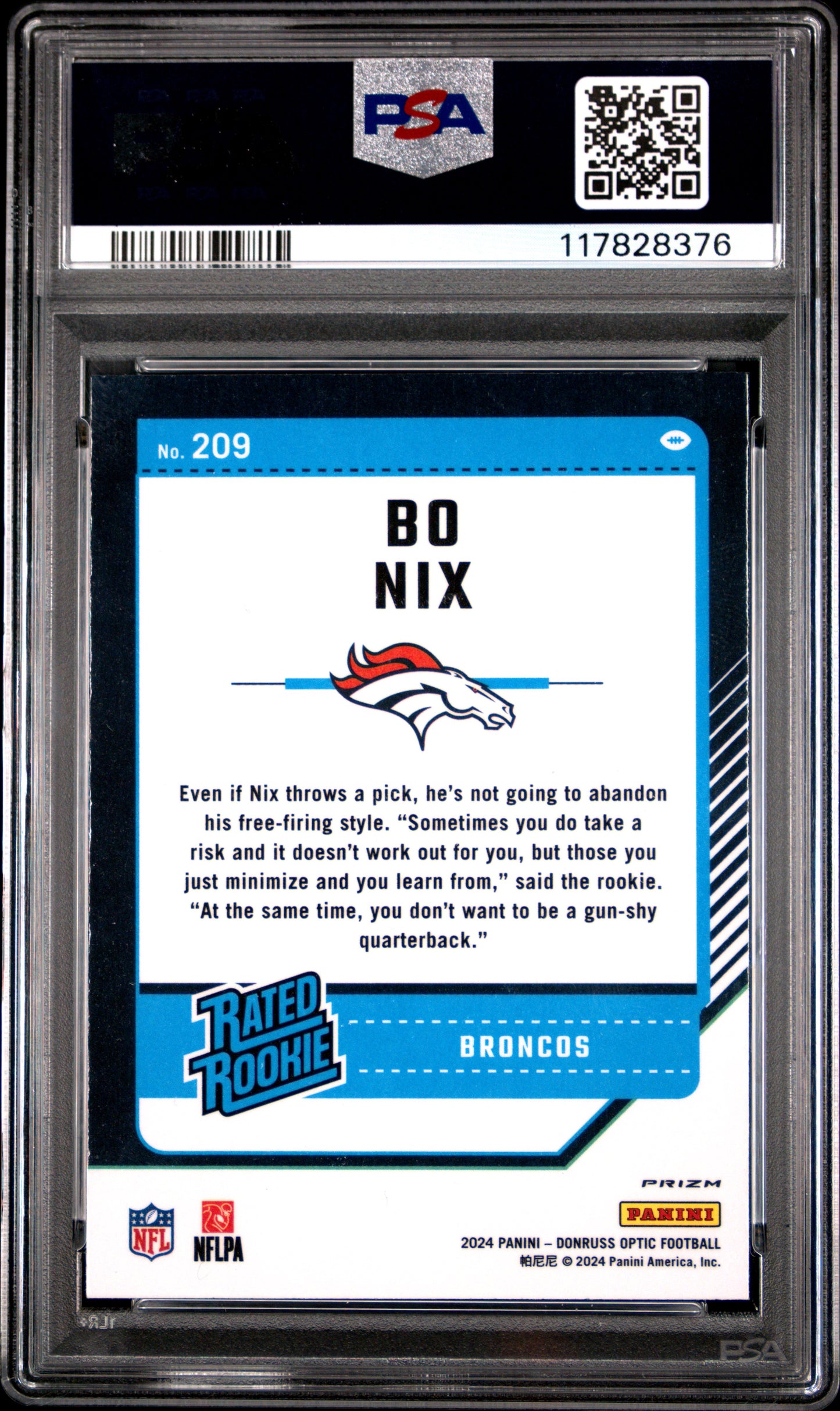 2024 Panini Donruss Optic #209 Bo Nix Pink PSA 9