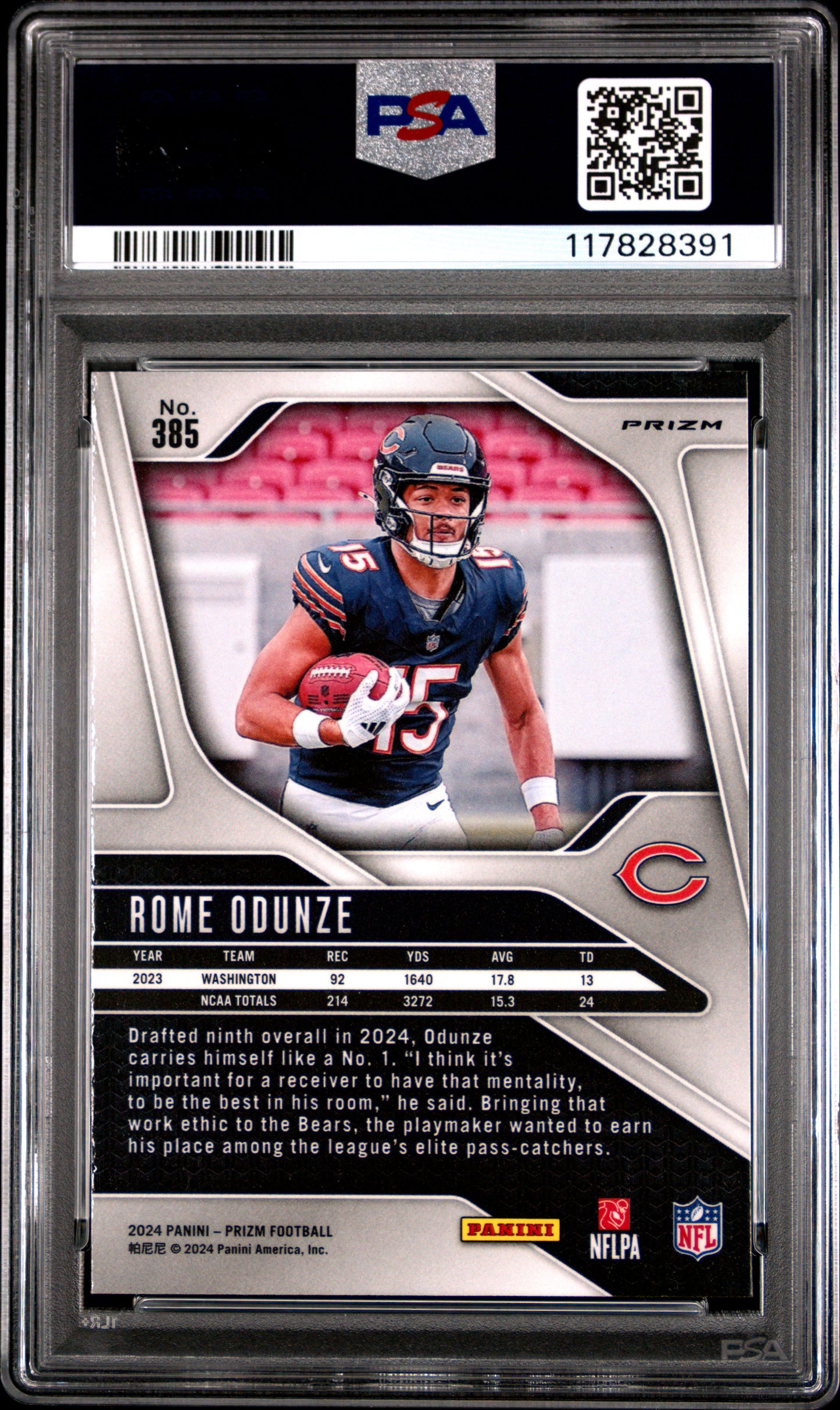 2024 Panini Prizm #385 Rome Odunze Red/White/Blue Prizm PSA 9