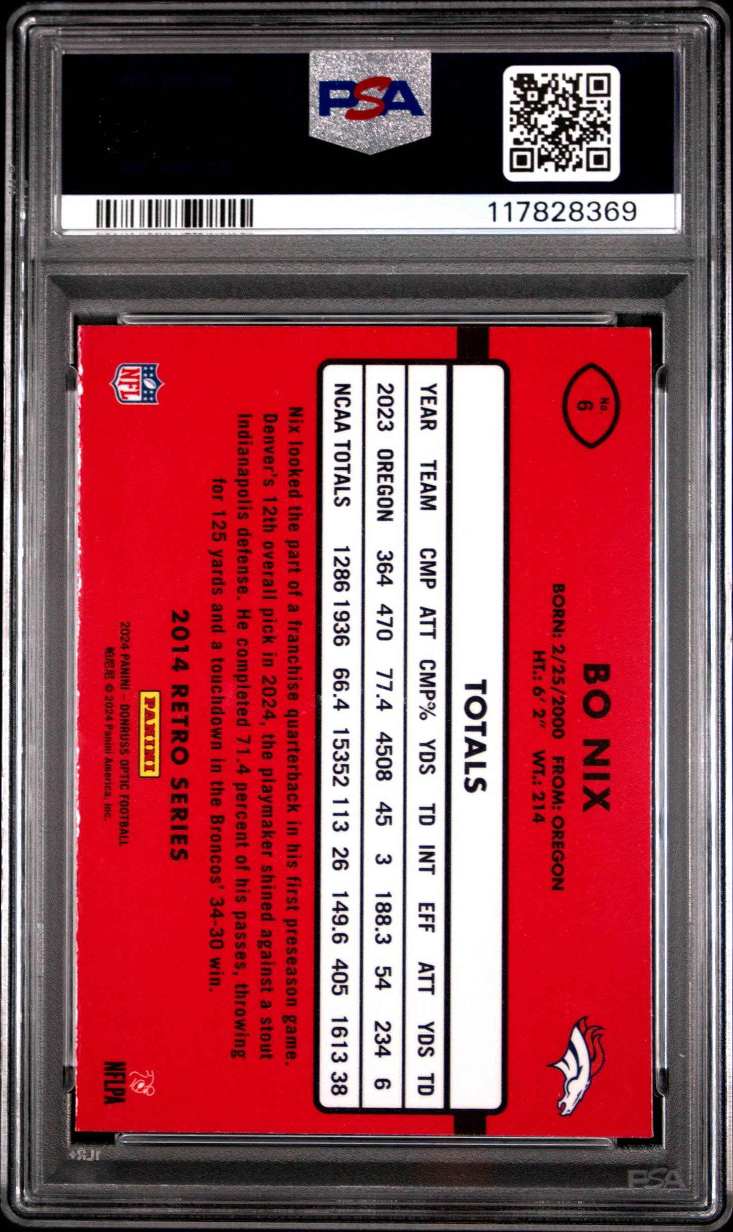 2024 Panini Donruss Optic 2014 Retro Series #6 Bo Nix PSA 10