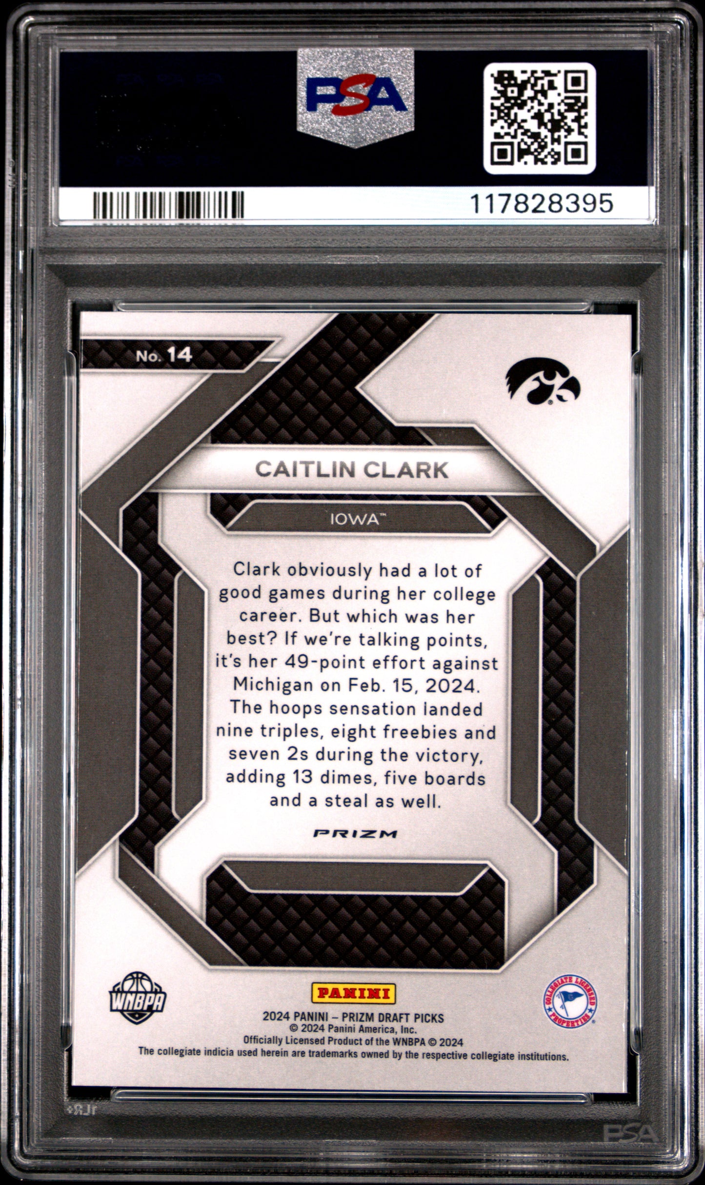 2024 Panini Prizm Draft Picks New Recruits #14 Caitlin Clark-Ice PSA 10