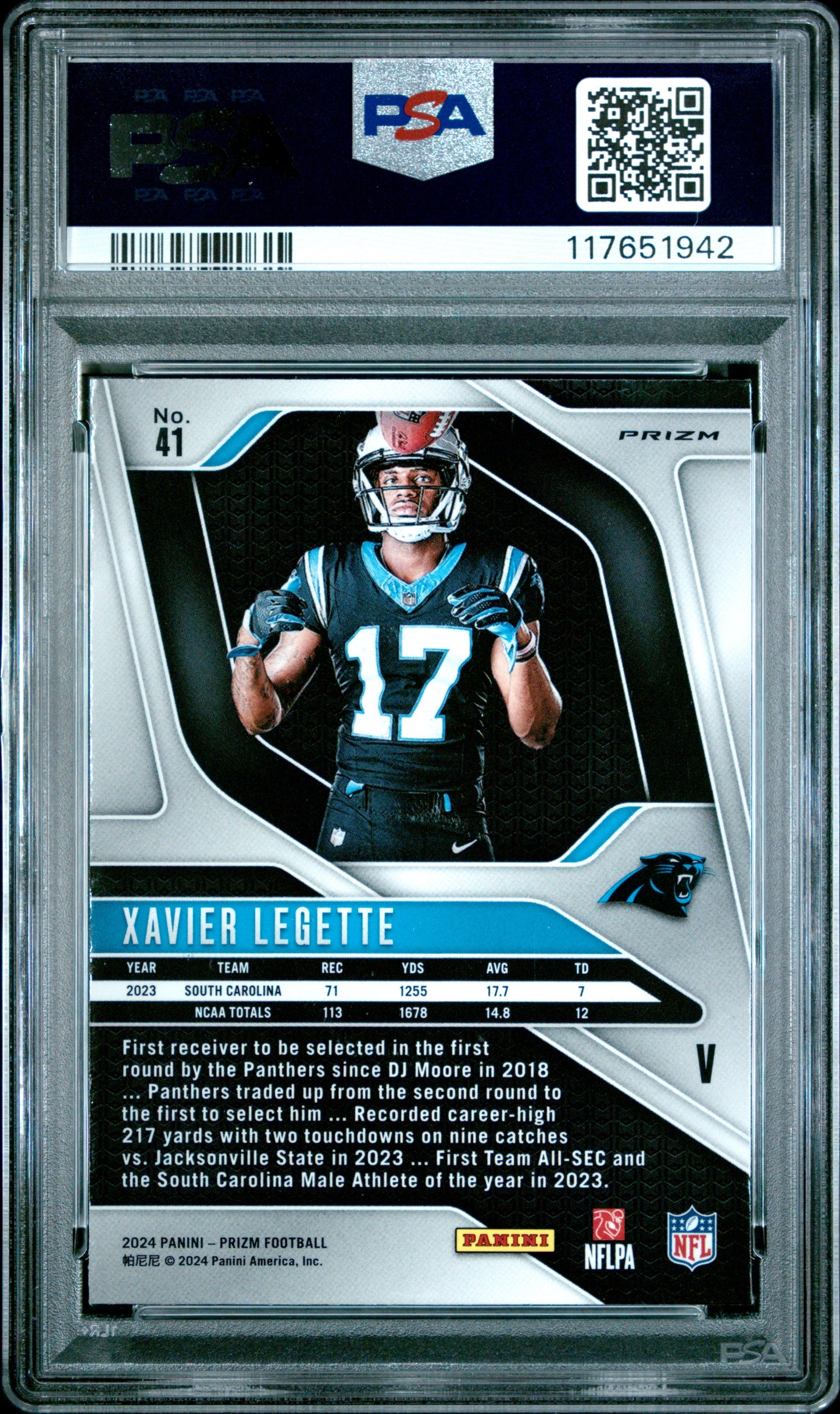 2024 Panini Prizm Rookie Variation #41 Xavier Legette PSA 8