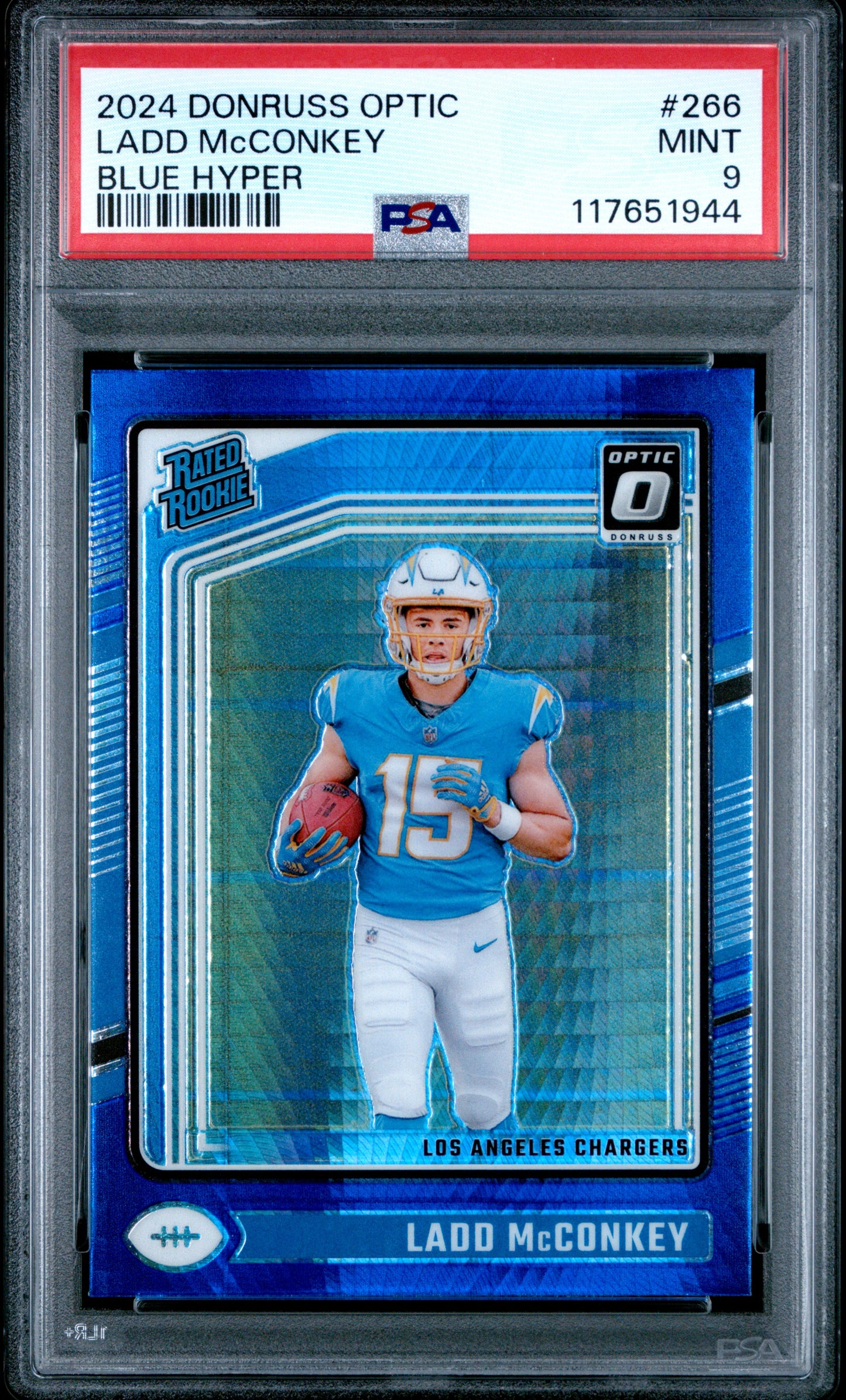 2024 Panini Donruss Optic #266 Ladd Mcconkey Blue Hyper PSA 9