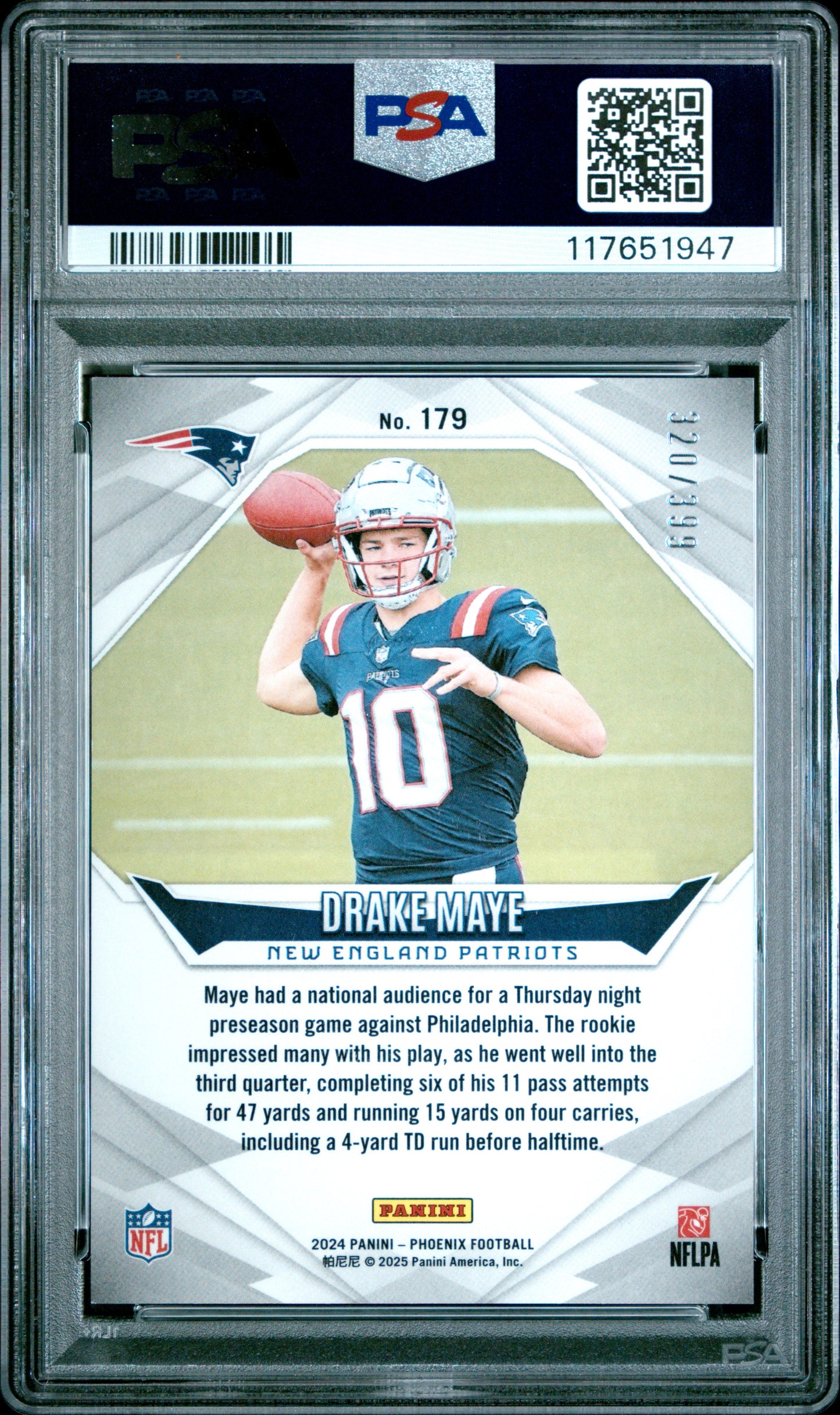 2024 Panini Phoenix #179 Drake Maye Team Helmet PSA 10