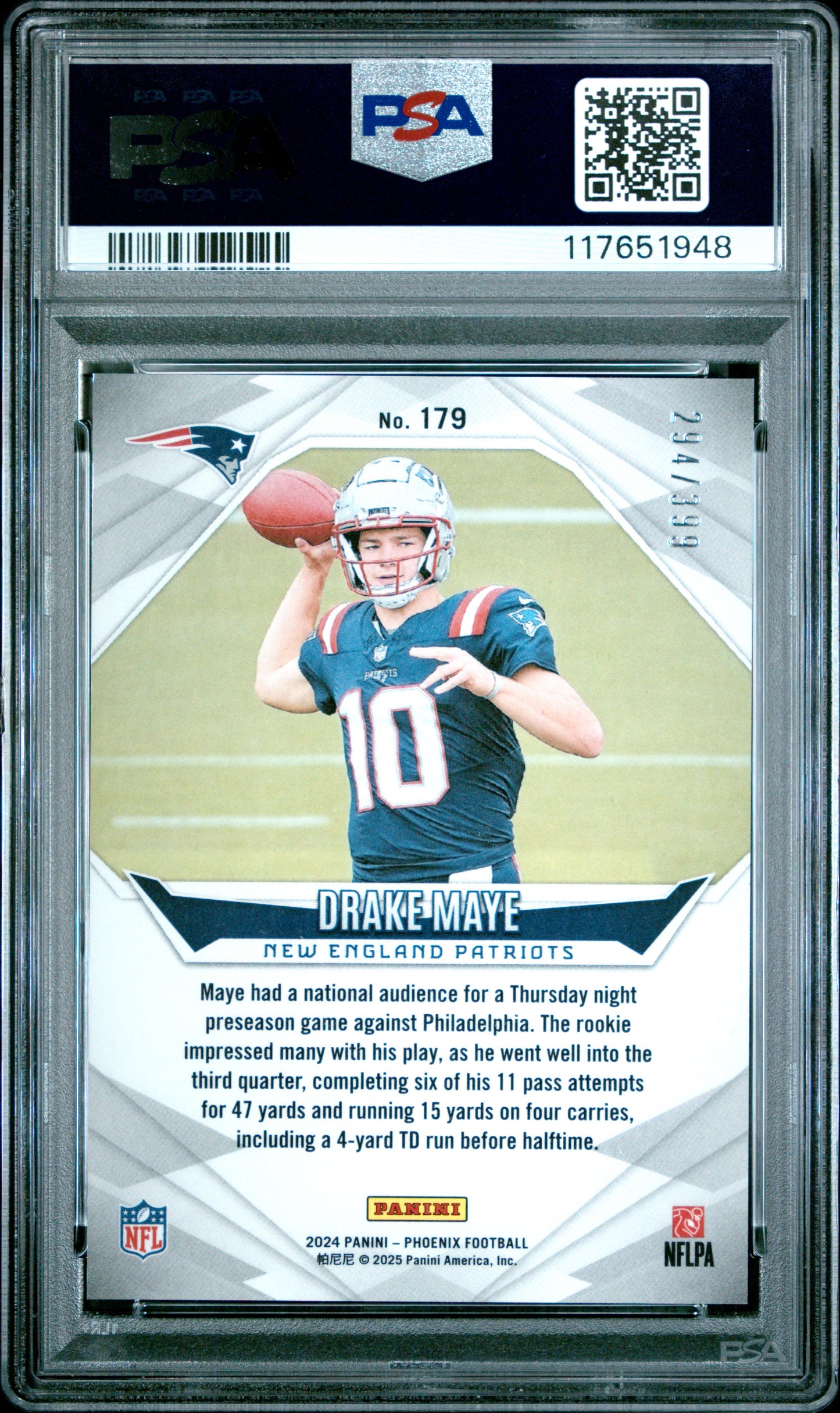 2024 Panini Phoenix #179 Drake Maye Team Helmet PSA 10