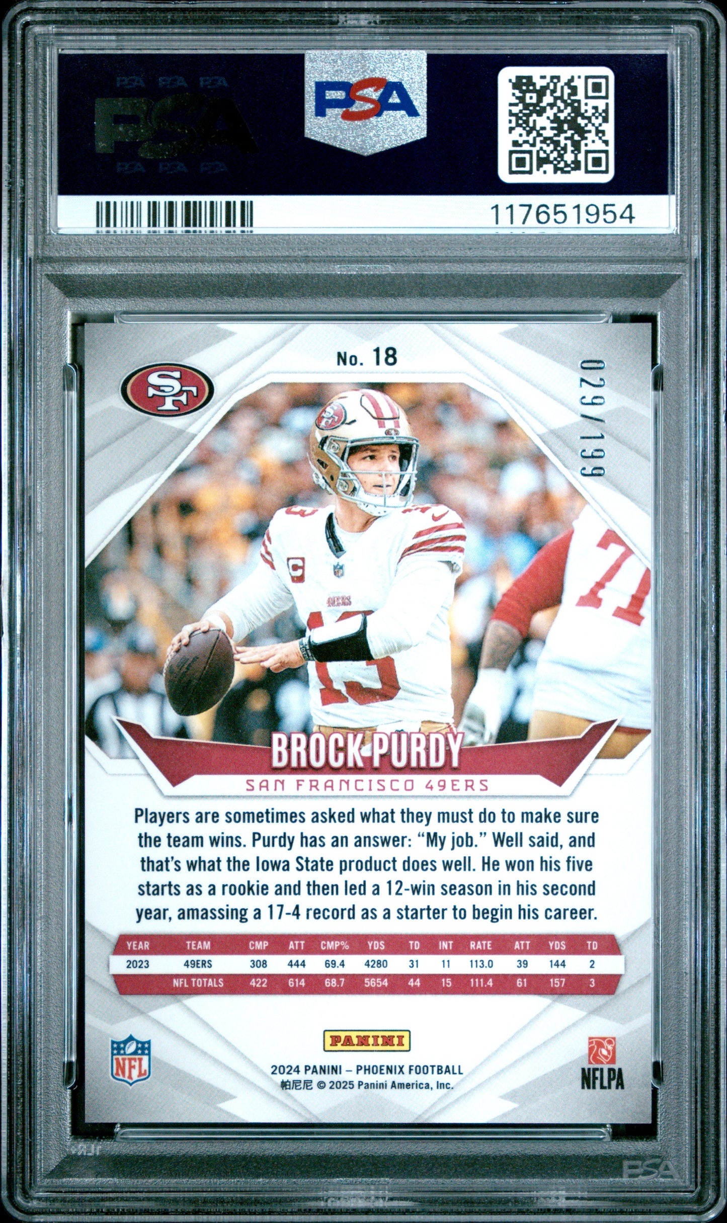 2024 Panini Phoenix #18 Brock Purdy Red Lazer PSA 10