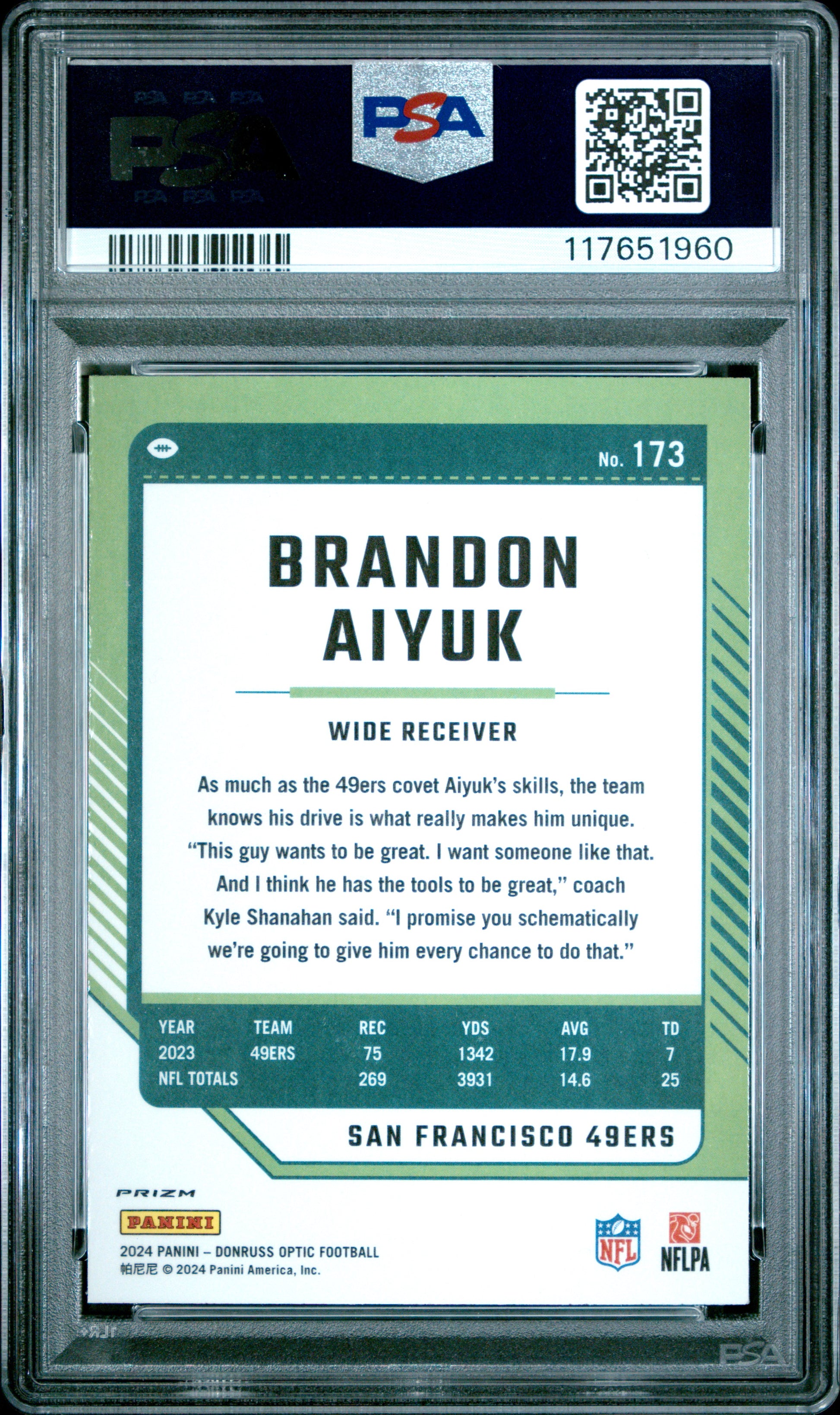 2024 Panini Donruss Optic #173 Brandon Aiyuk Rocket PSA 9