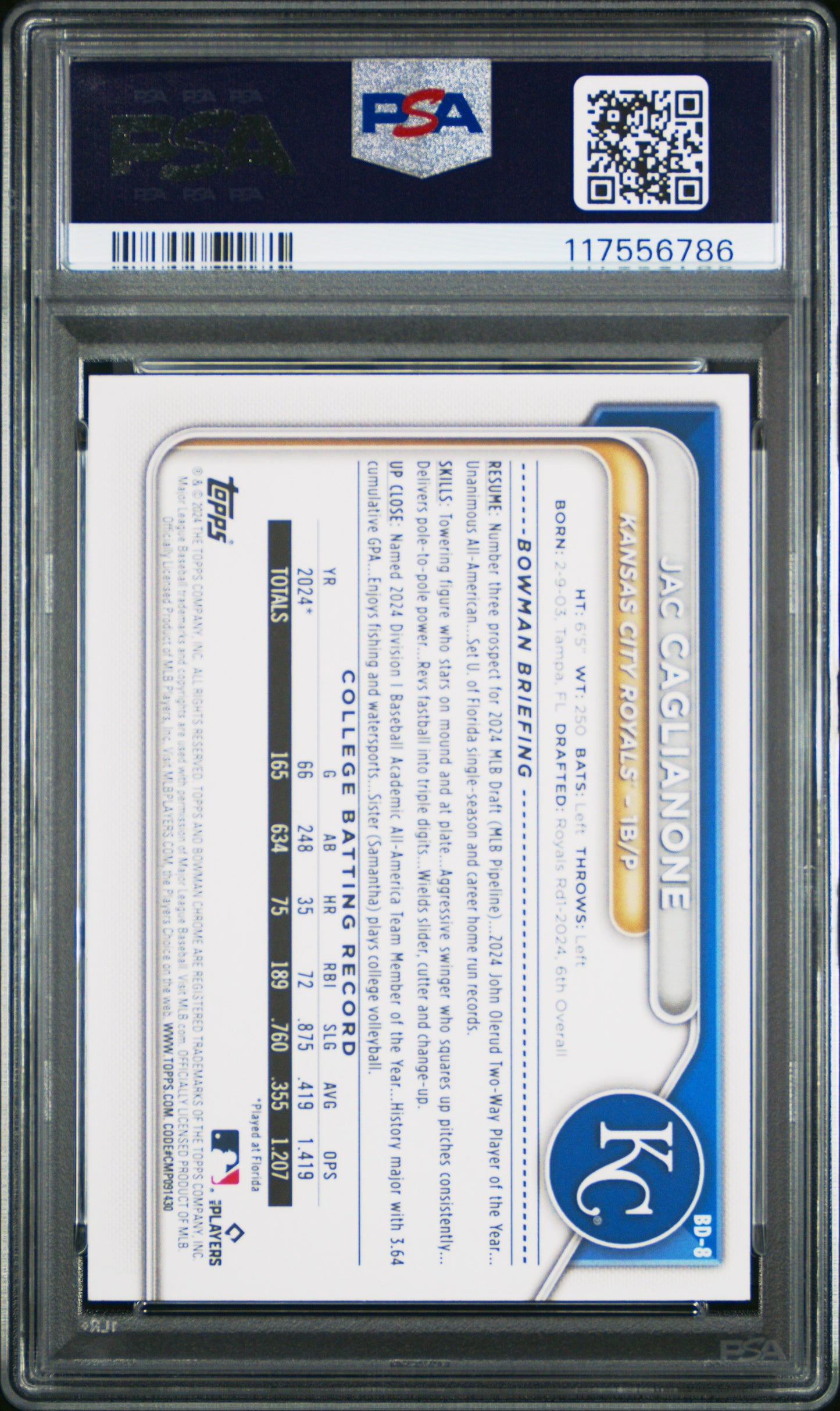2024 Bowman Draft #BD8 Jac Caglianone PSA 10