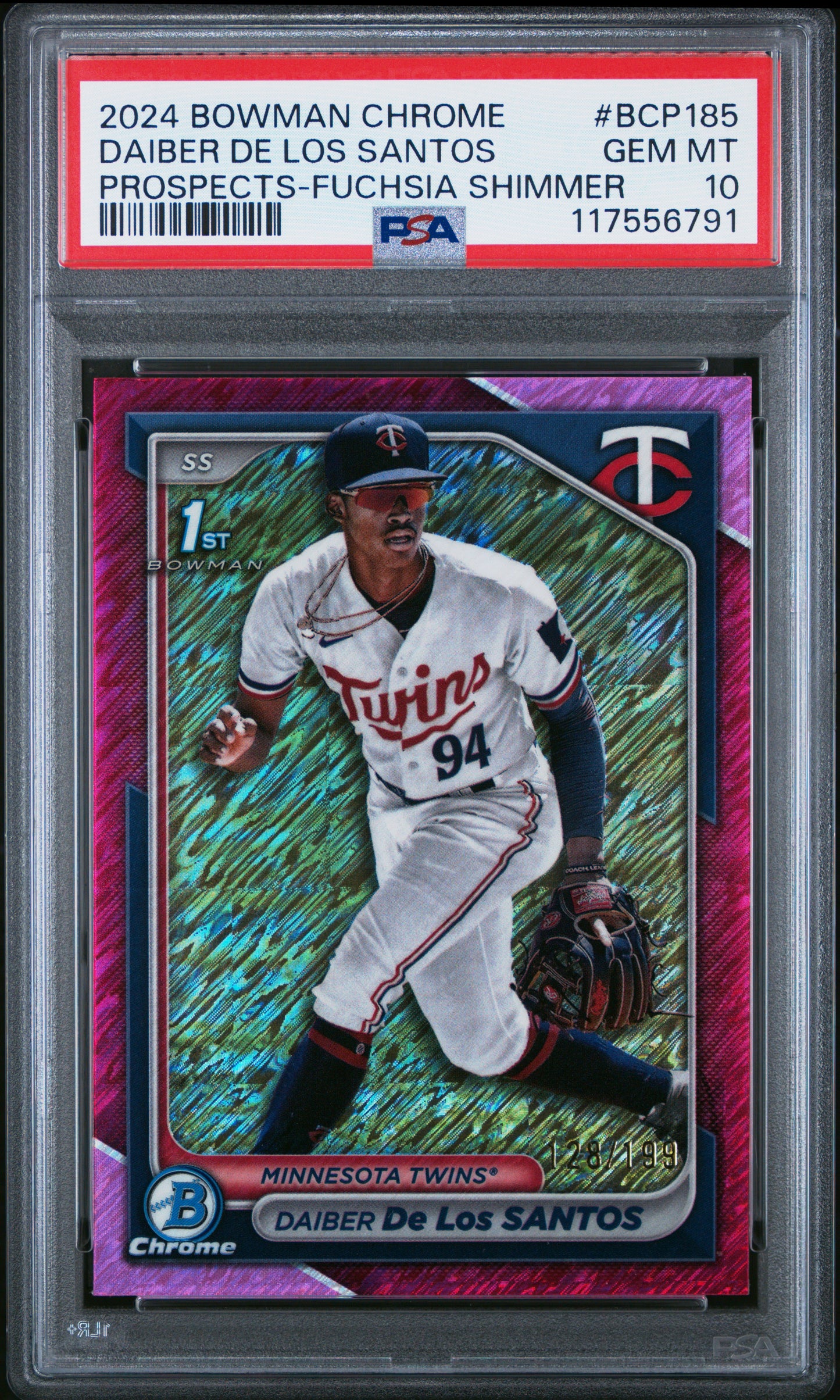 2024 Bowman Chrome Prospects #BCP185 Daiber De Los Santos-Fuchsia Shimmer PSA 10