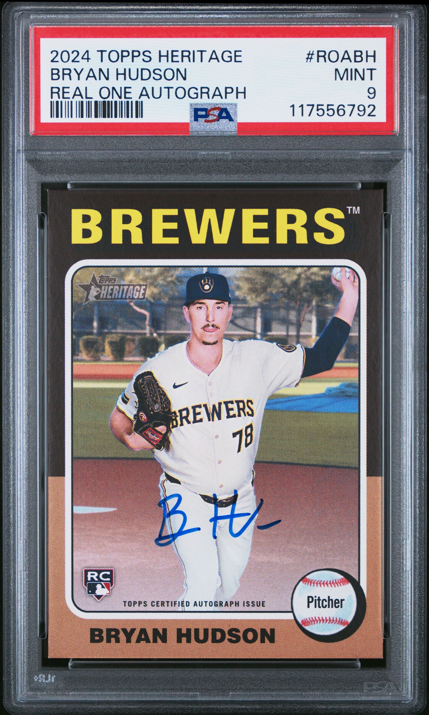 2024 Topps Heritage Real One Autographs #ROABH Bryan Hudson PSA 9
