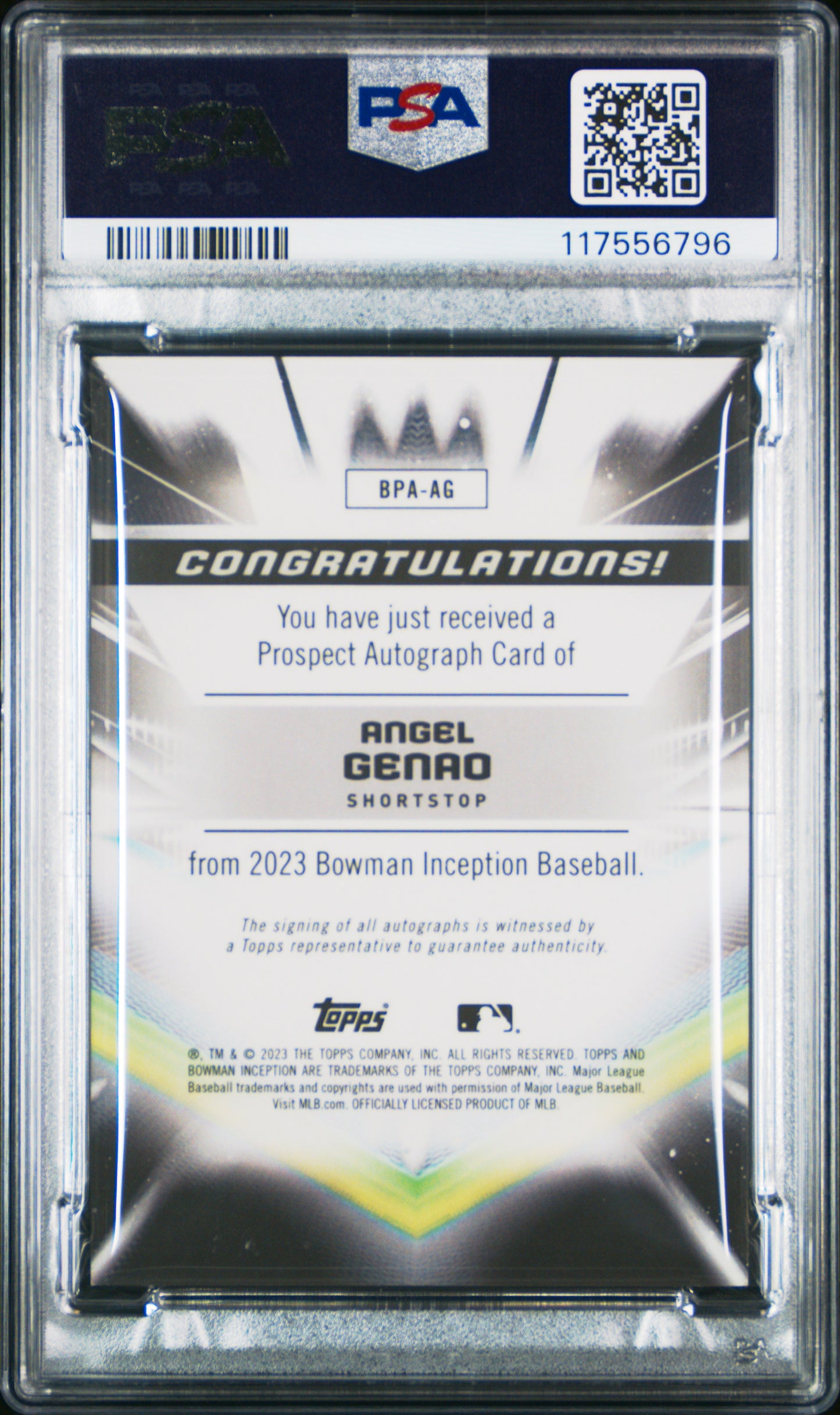 2023 Bowman Inception Autographs #BPAAG Angel Genao Autograph-Blue Foil PSA 10