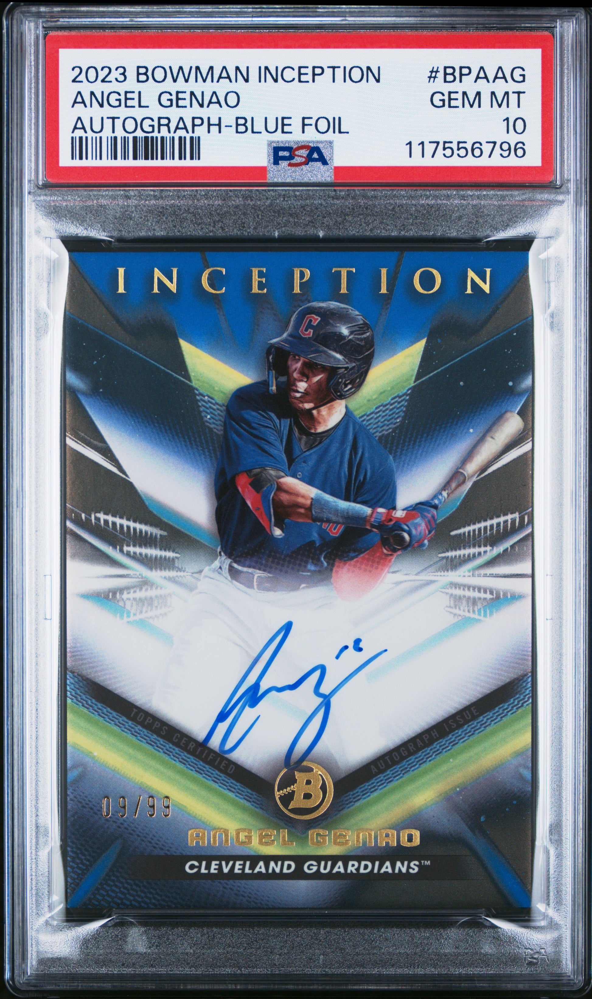 2023 Bowman Inception Autographs #BPAAG Angel Genao Autograph-Blue Foil PSA 10