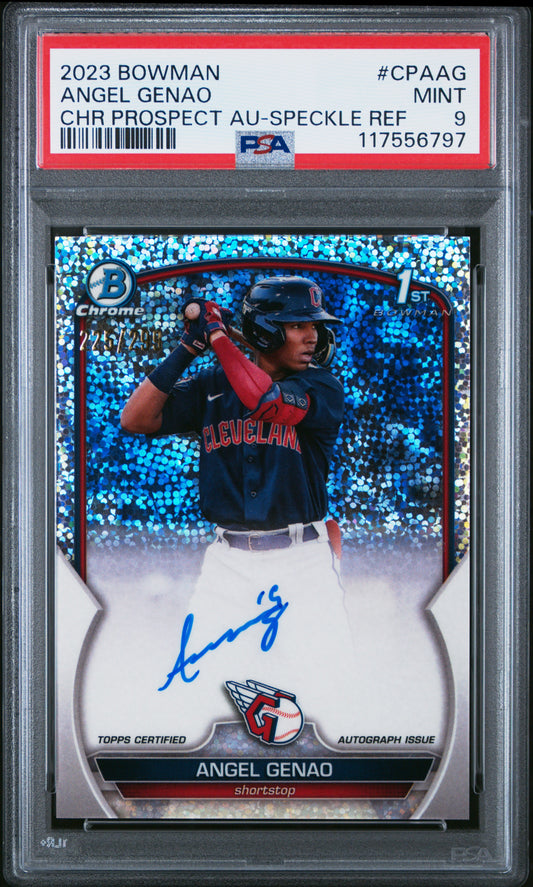 2023 Bowman Chrome Prospect Autographs #CPAAG Angel Genao-Speckle Ref PSA 9