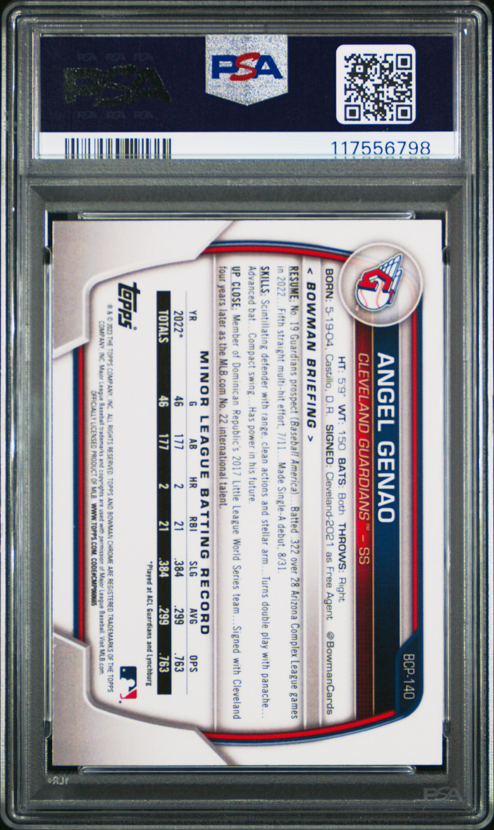 2023 Bowman Chrome Prospects #BCP140 Angel Genao Chrome Pros-Atomic Ref PSA 10