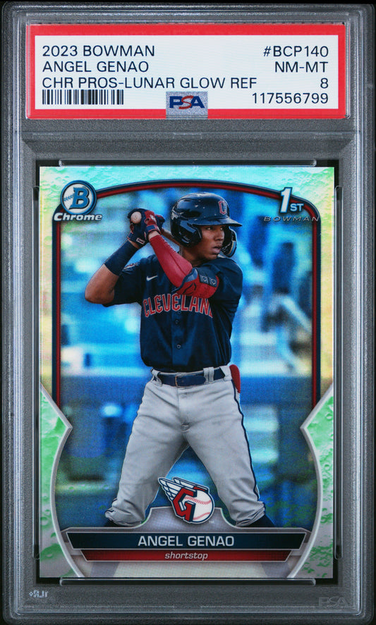 2023 Bowman Chrome Prospects #BCP140 Angel Genao Chr Pros-Lunar Glow Ref PSA 8