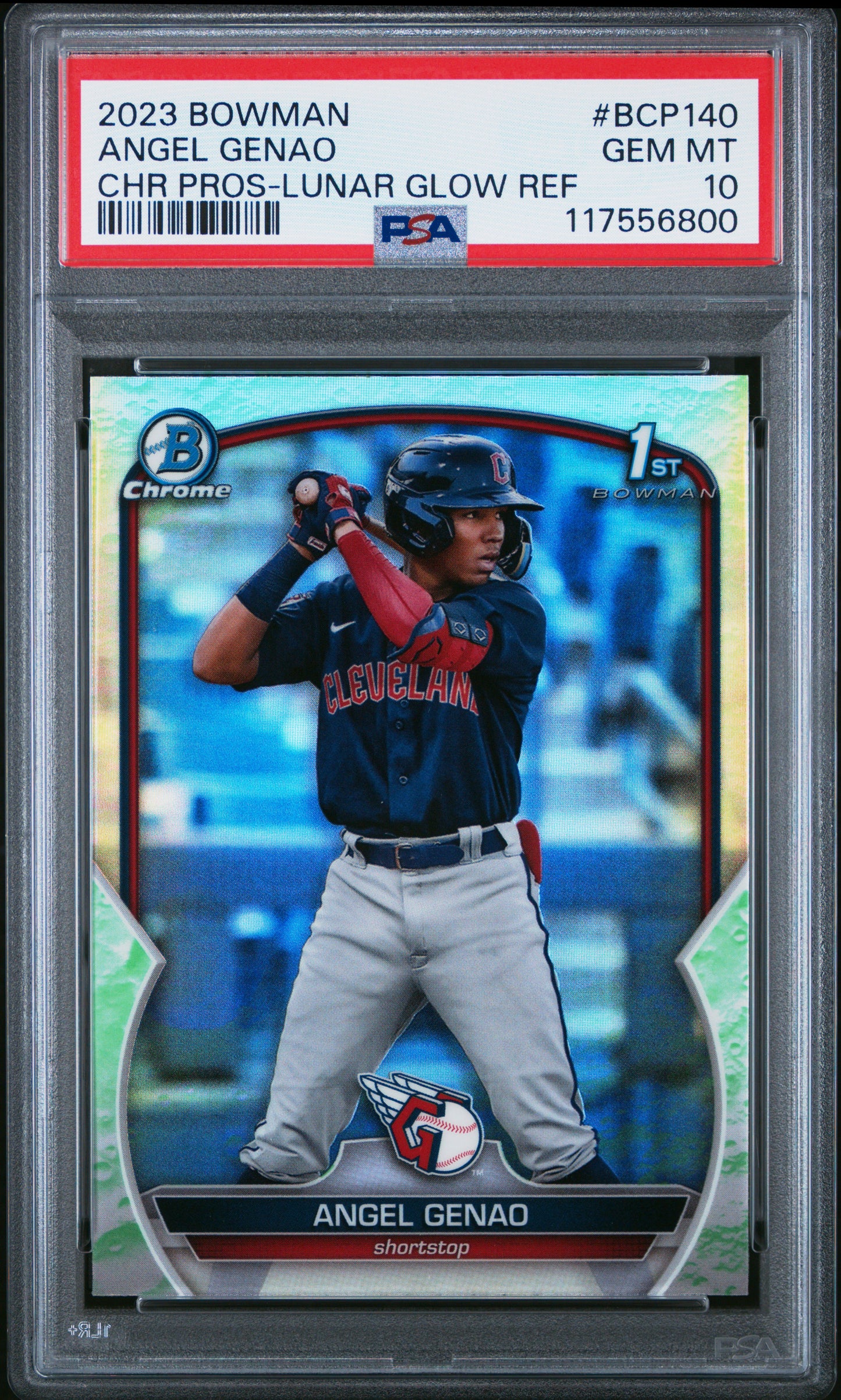 2023 Bowman Chrome Prospects #BCP140 Angel Genao Chr Pros-Lunar Glow Ref PSA 10