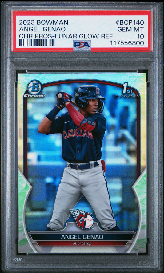 2023 Bowman Chrome Prospects #BCP140 Angel Genao Chr Pros-Lunar Glow Ref PSA 10