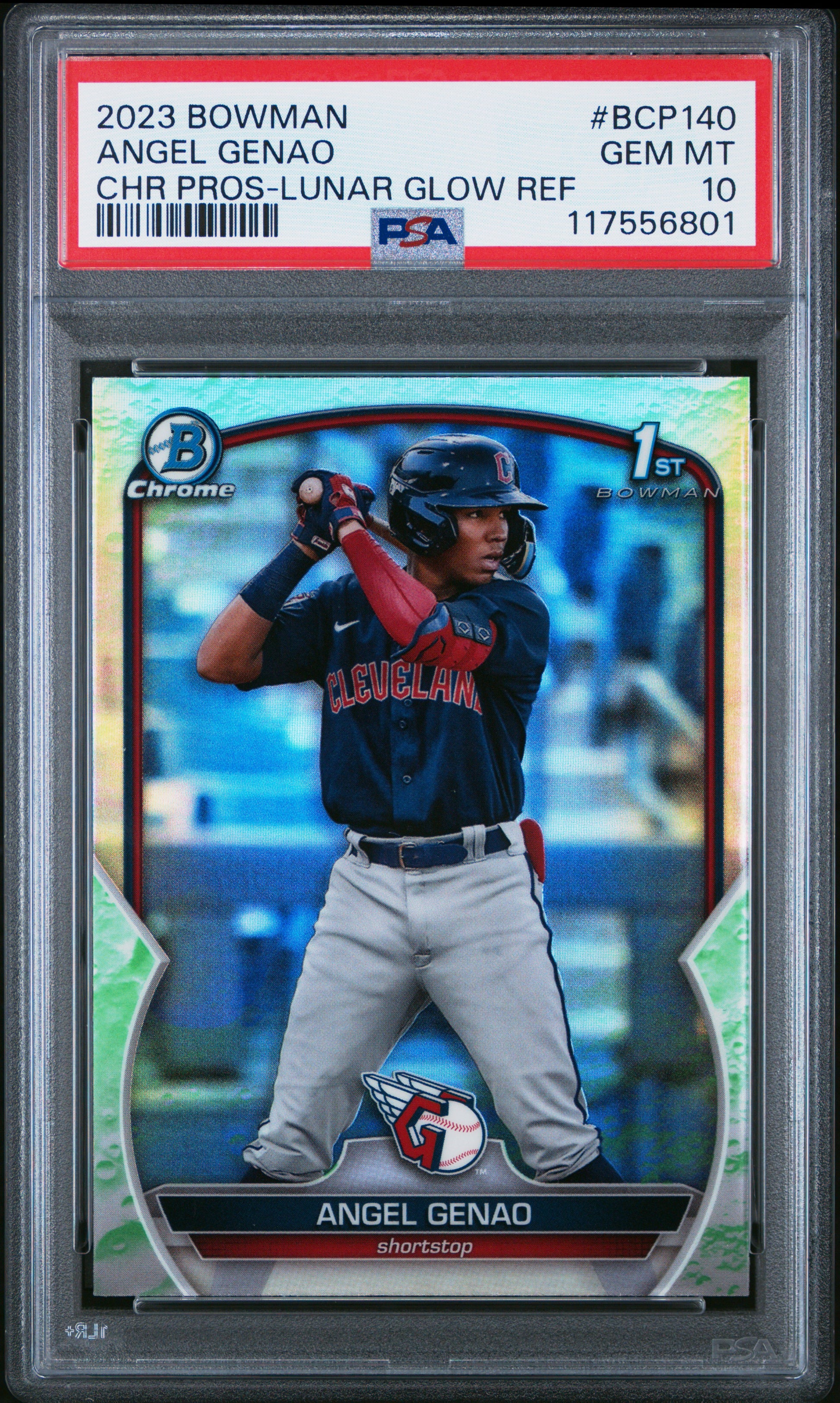 2023 Bowman Chrome Prospects #BCP140 Angel Genao Chr Pros-Lunar Glow Ref PSA 10