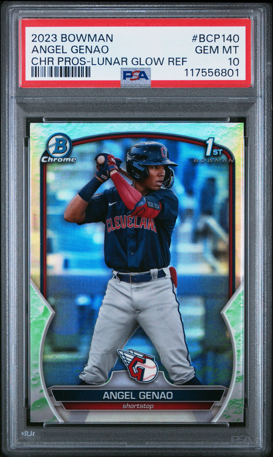 2023 Bowman Chrome Prospects #BCP140 Angel Genao Chr Pros-Lunar Glow Ref PSA 10