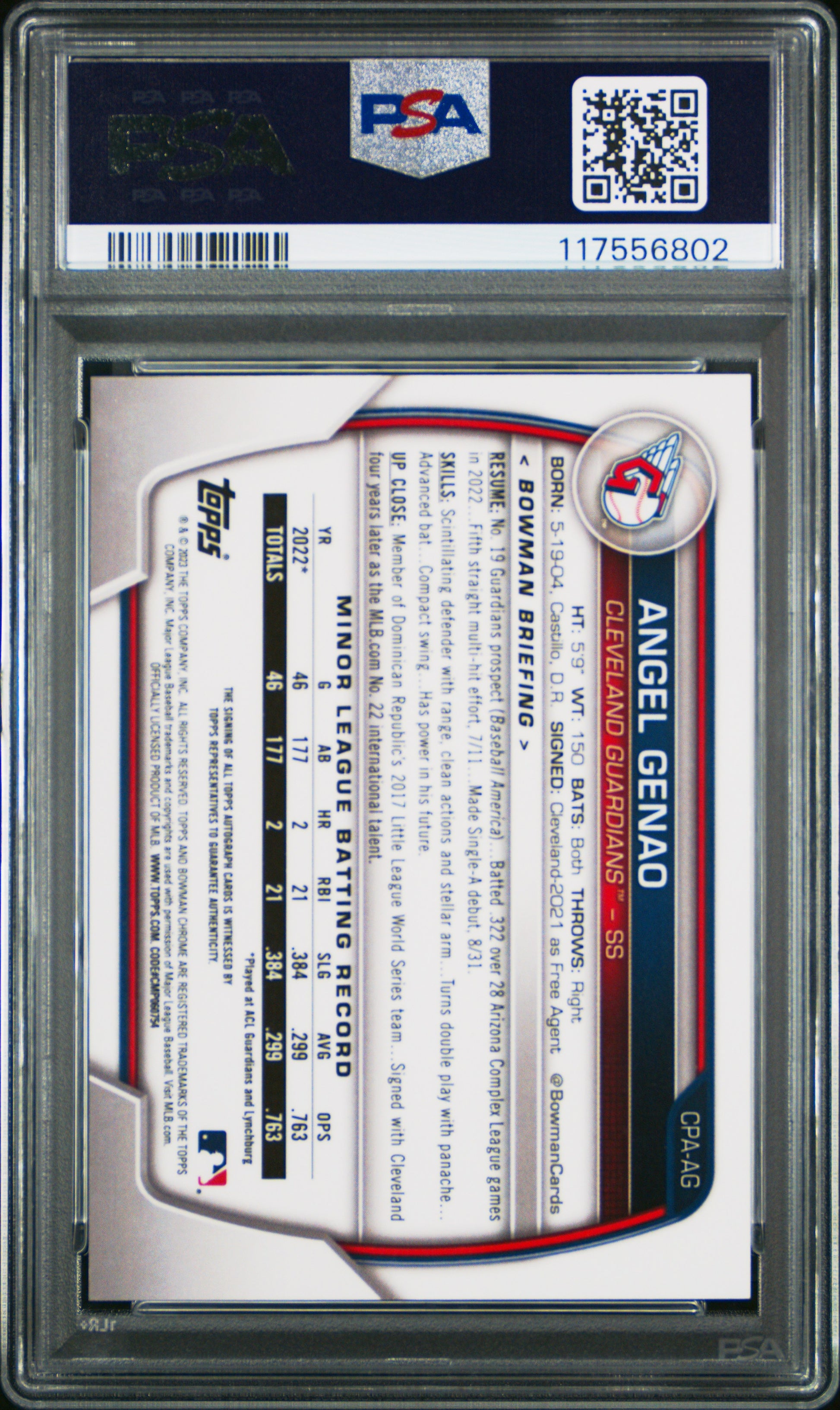 2023 Bowman Chrome Prospect Autographs #CPAAG Angel Genao PSA 10