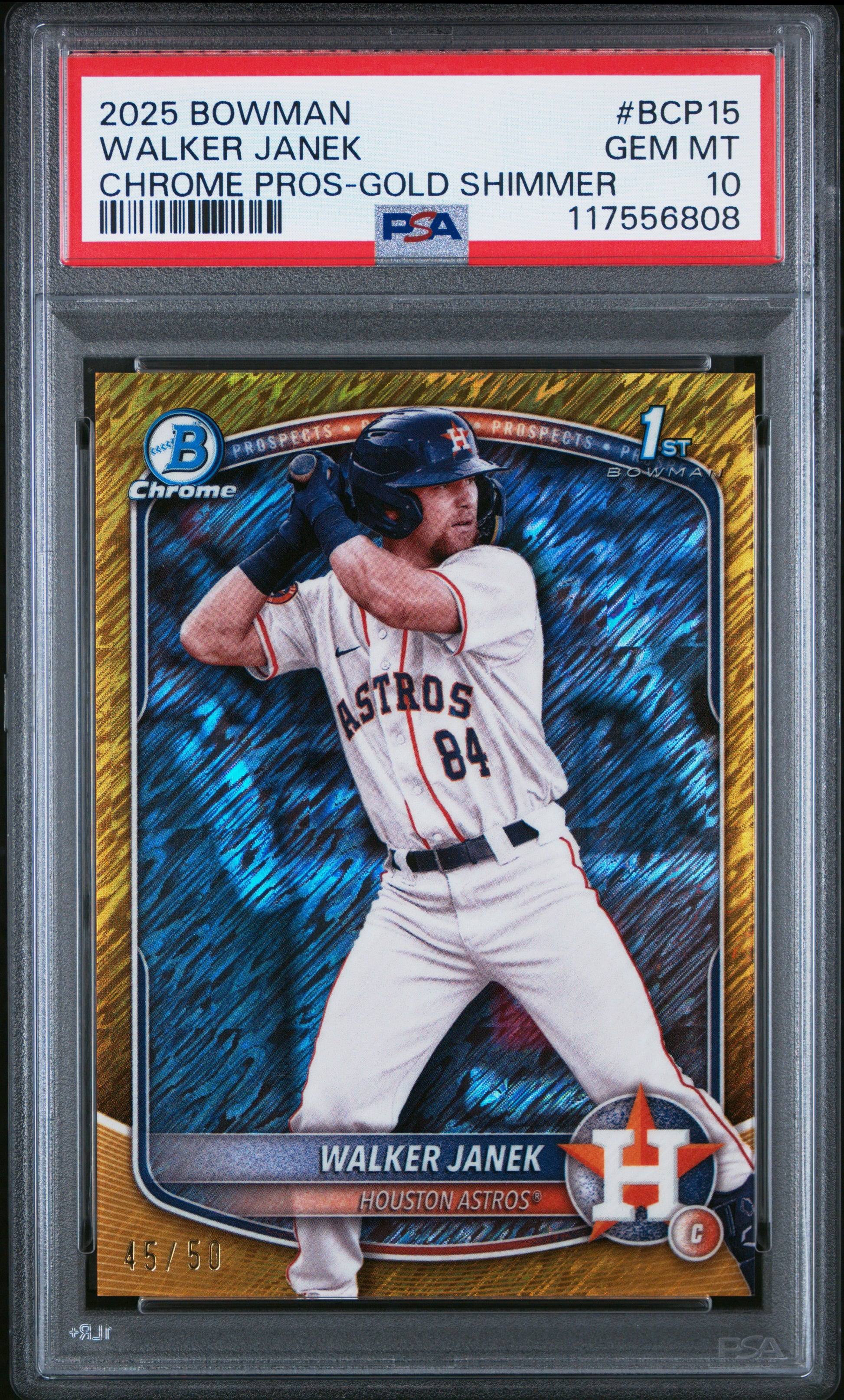 2025 Bowman Chrome Prospects #BCP15 Walker Janek Chrome Pros-Gold Shimmer PSA 10