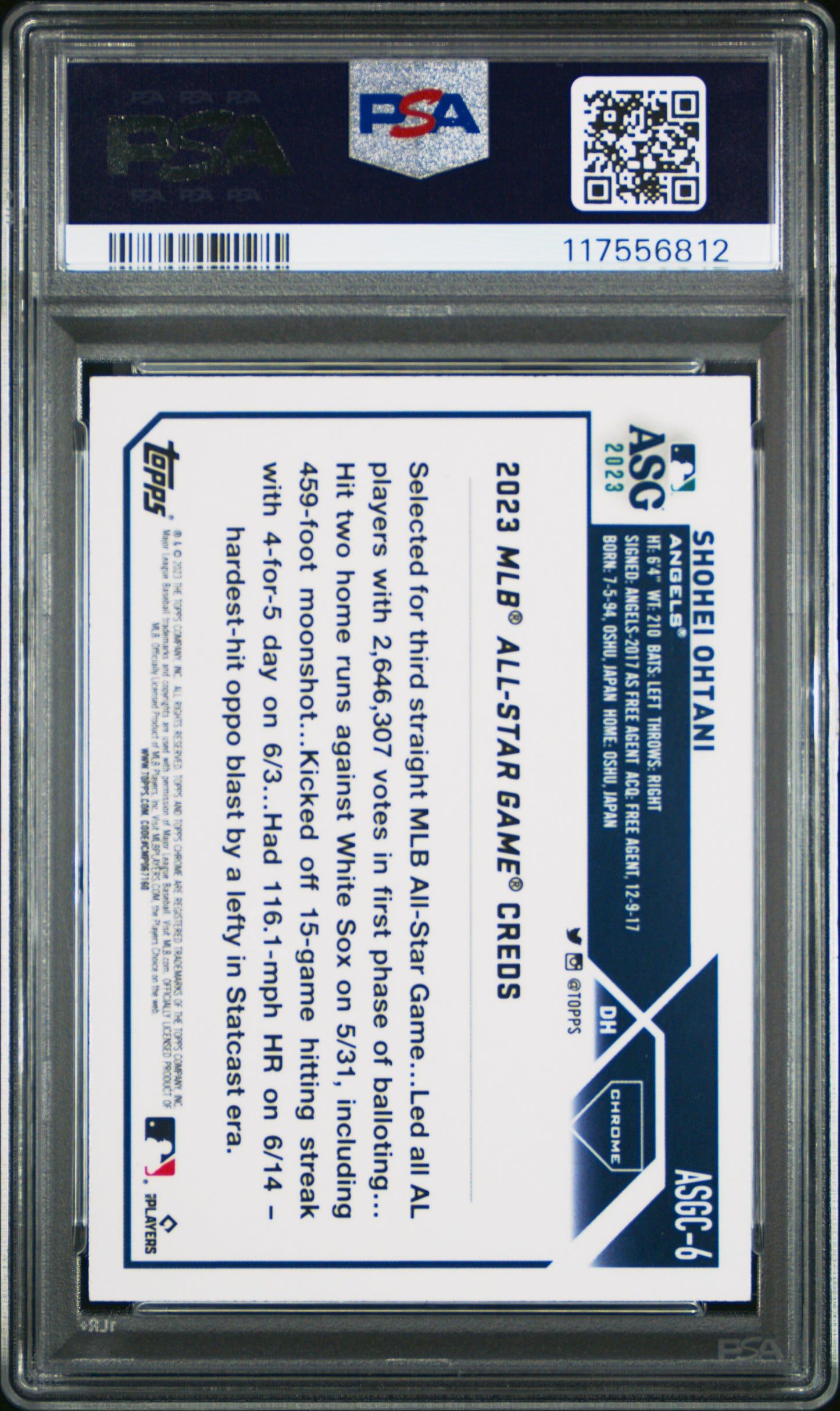 2023 Topps Chrome Update 2023 All-Star Game #6 Shohei Ohtani PSA 9