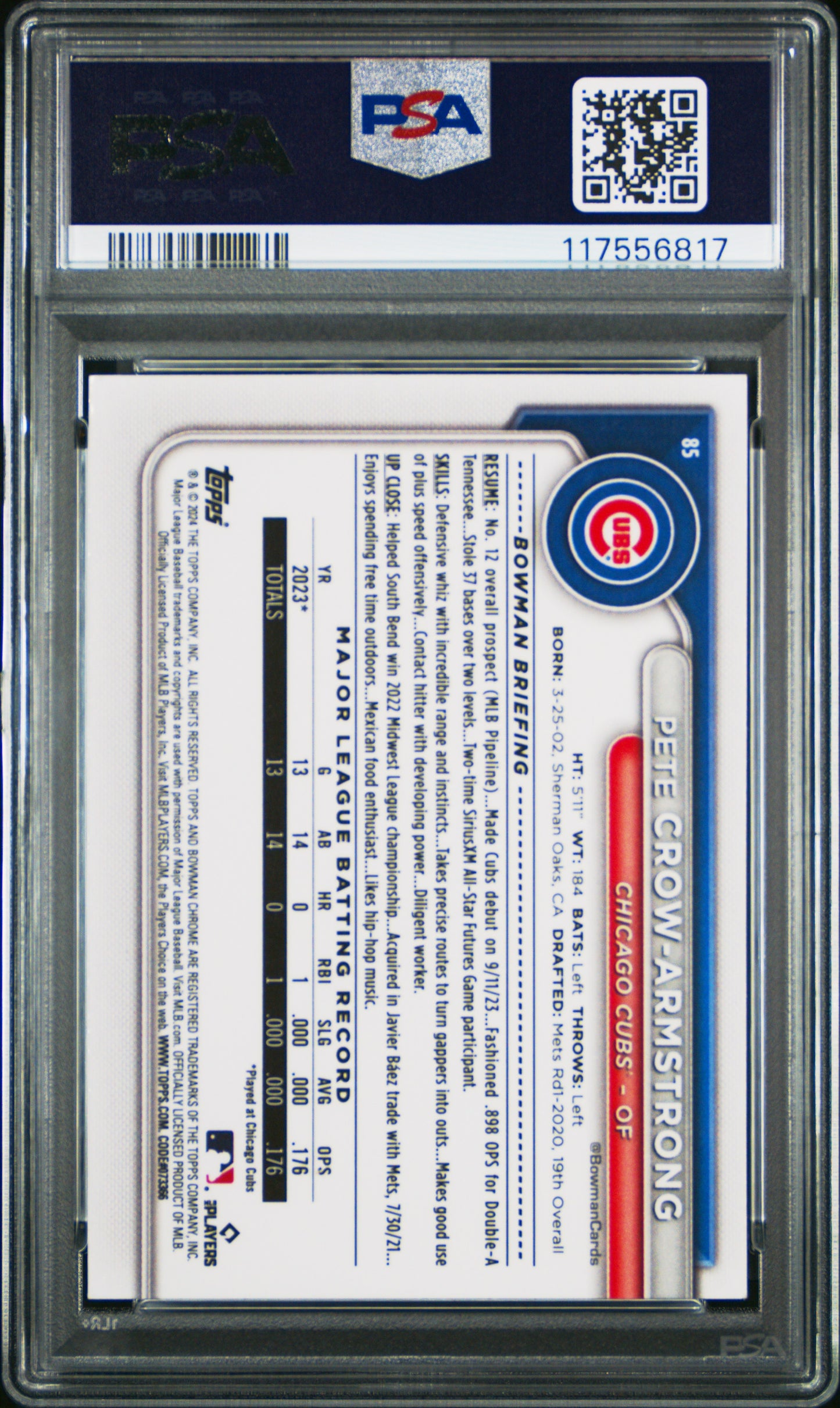 2024 Bowman Mega Box Chrome #85 Pete Crow-Armstrong PSA 9