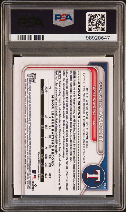 2024 Bowman Mega Box Chrome Prospects #81 Sebastian Walcott-Green Ref PSA 10
