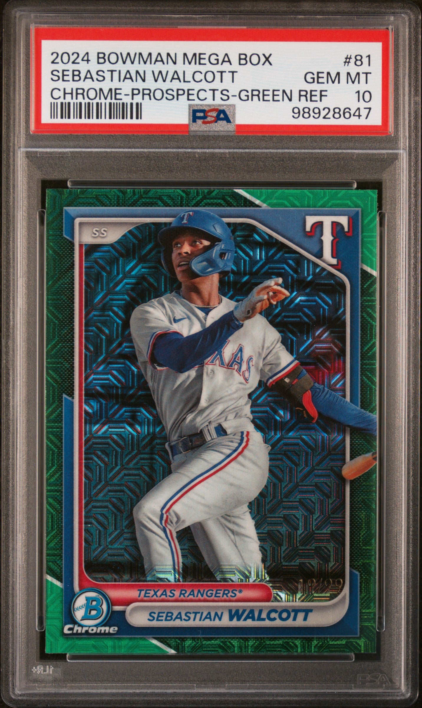 2024 Bowman Mega Box Chrome Prospects #81 Sebastian Walcott-Green Ref PSA 10