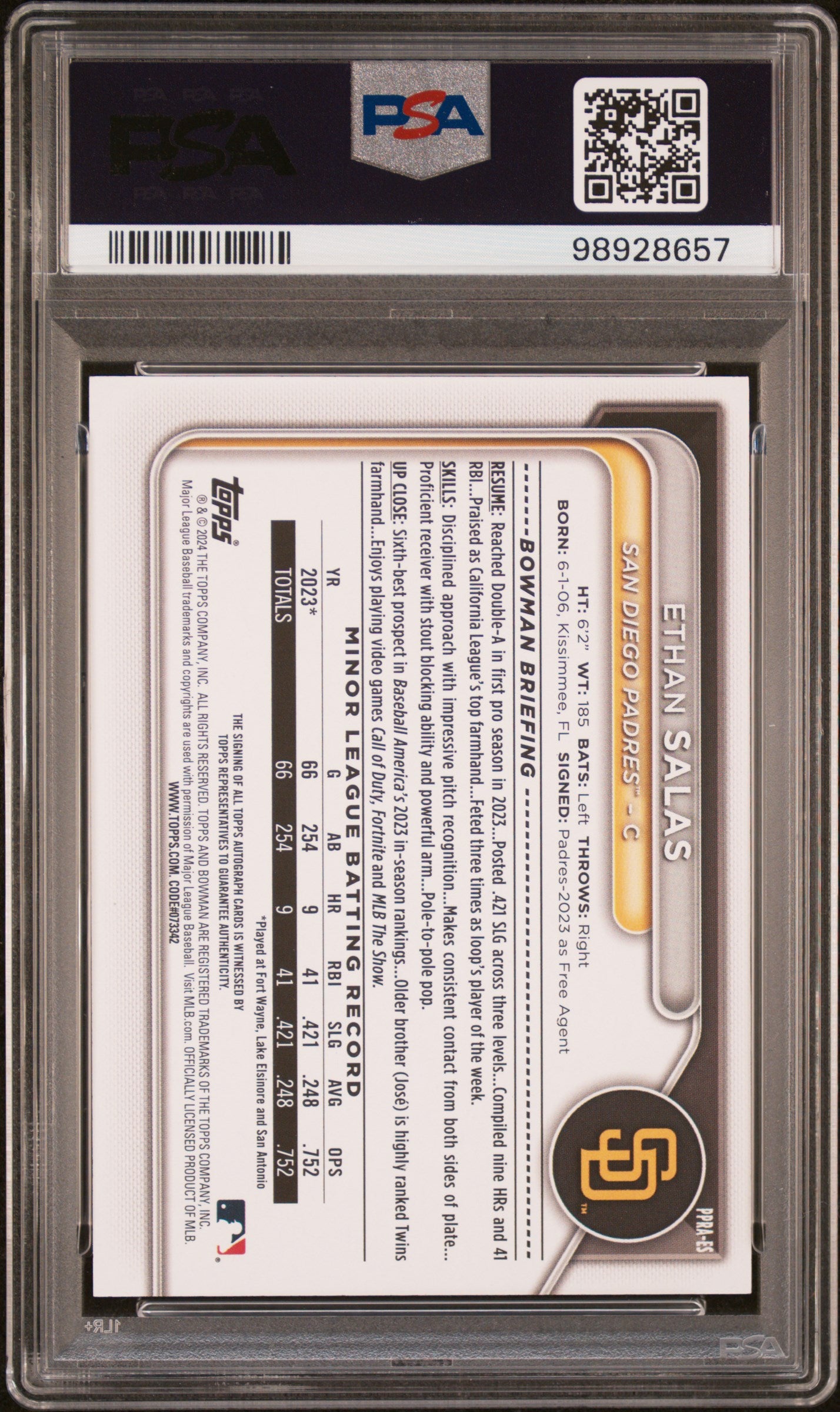 2024 Bowman Paper Prospect Autographs #ES Ethan Salas PSA 9