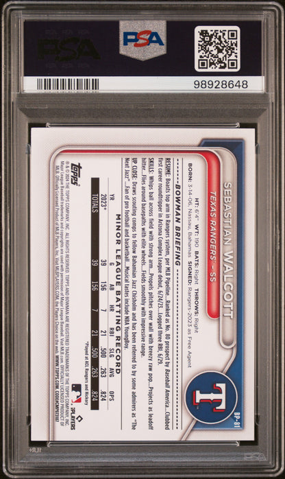 2024 Bowman Paper Prospects #BP81 Sebastian Walcott-Blue Pattern PSA 8
