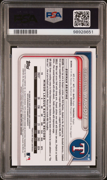 2024 Bowman Chrome Prospect Auto #CPASW Sebastian Walcott Blu Lunar Ref PSA 9